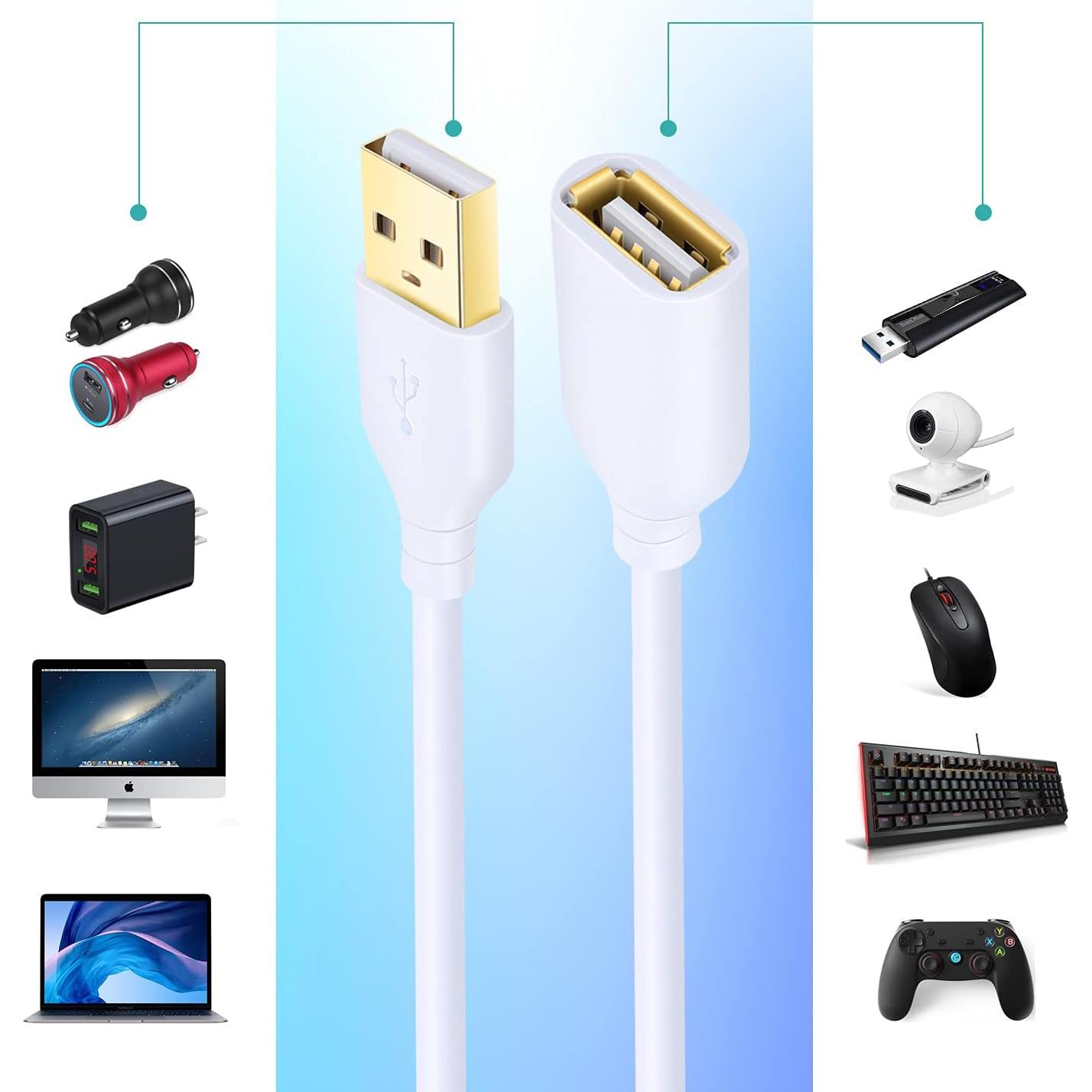 Cable de Extensión USB 2.0 Costyle Blanco 10ft (3m) 2-Pack