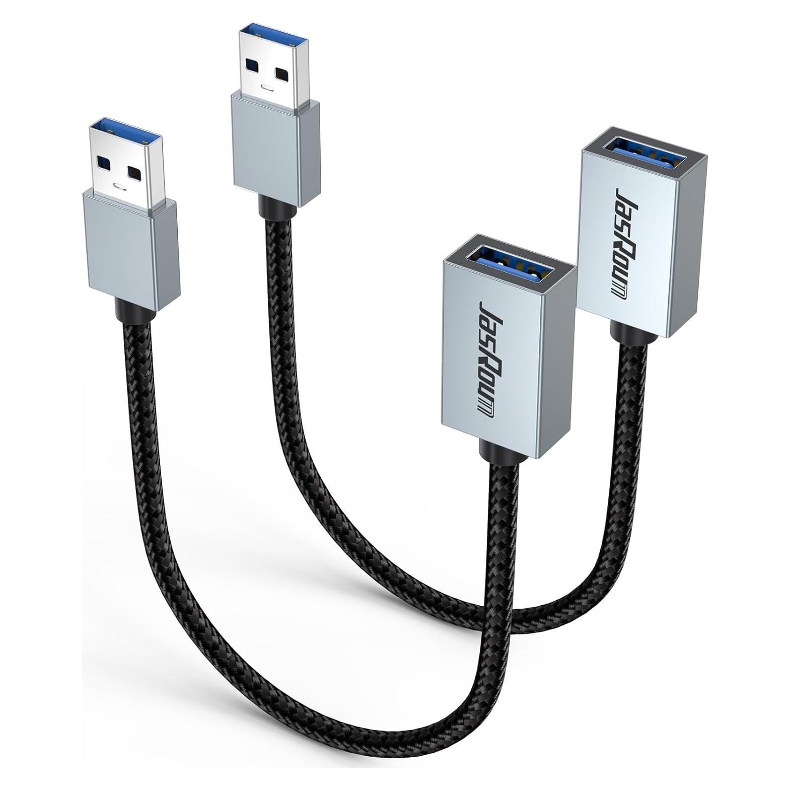 Cable Extensión USB 3.0 JasRoum 1 Pie Paquete de 2 Macho a Hembra