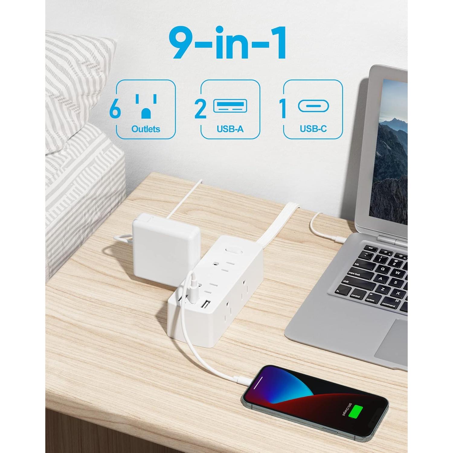 Regleta de Sobretensión Olcorife 1.5m 6 Salidas 3 USB-C