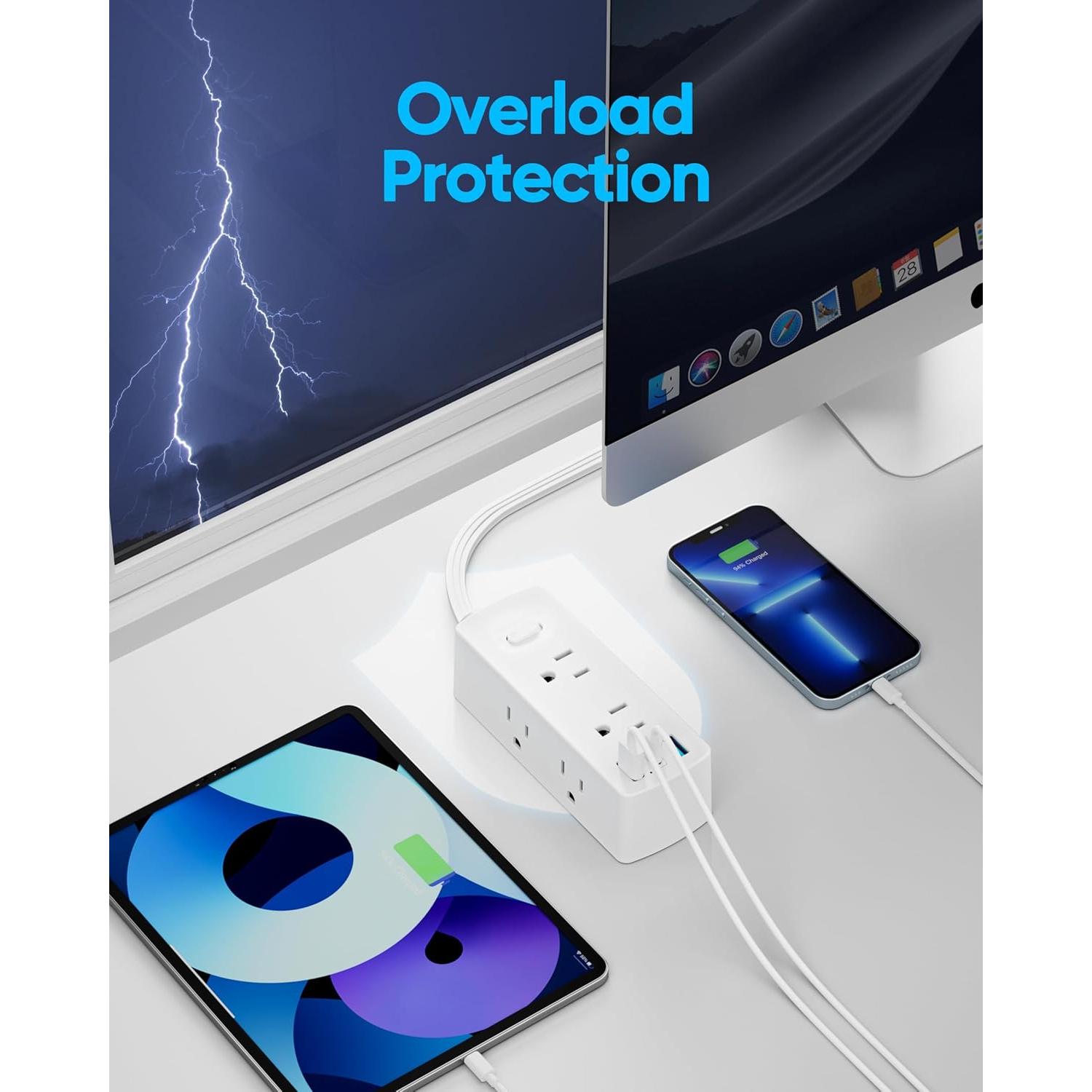 Regleta de Sobretensión Olcorife 1.5m 6 Salidas 3 USB-C