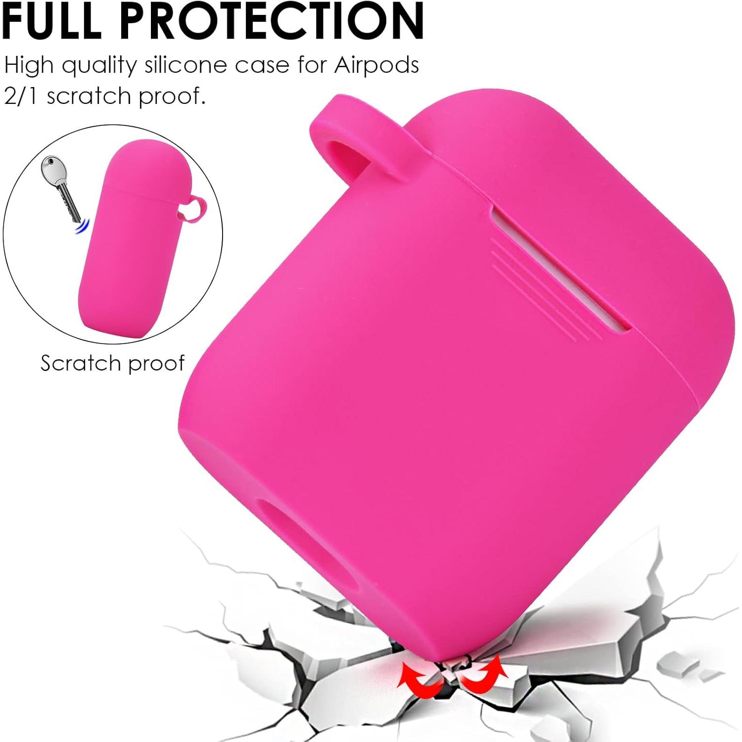 Funda de Silicona Rosa Fucsia para Airpods 1 y 2 con Llavero