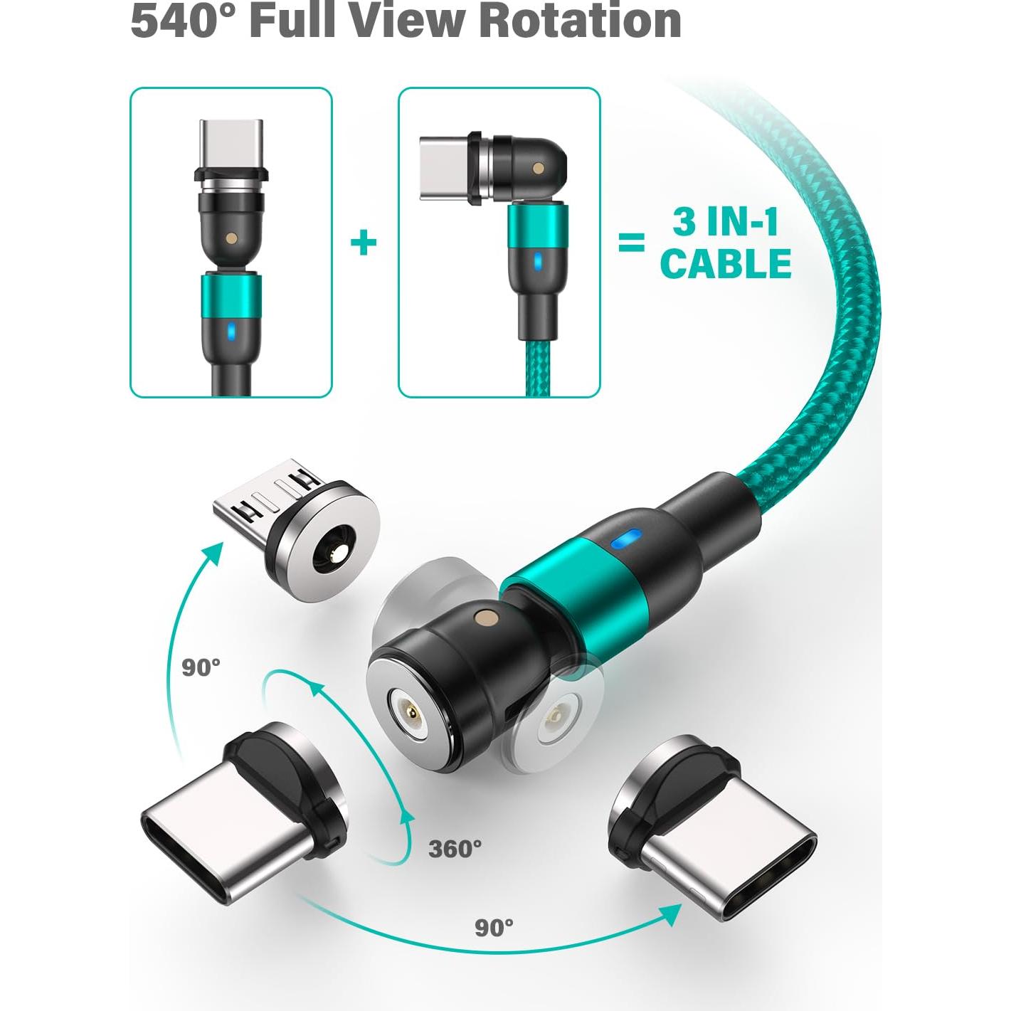 Cable de Carga Magnético TUNKIA 4 en 1 USB C 1m/2m Nylon