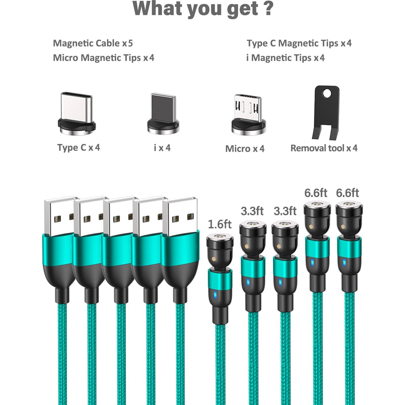 Cable de Carga Magnético TUNKIA 4 en 1 USB C 1m/2m Nylon