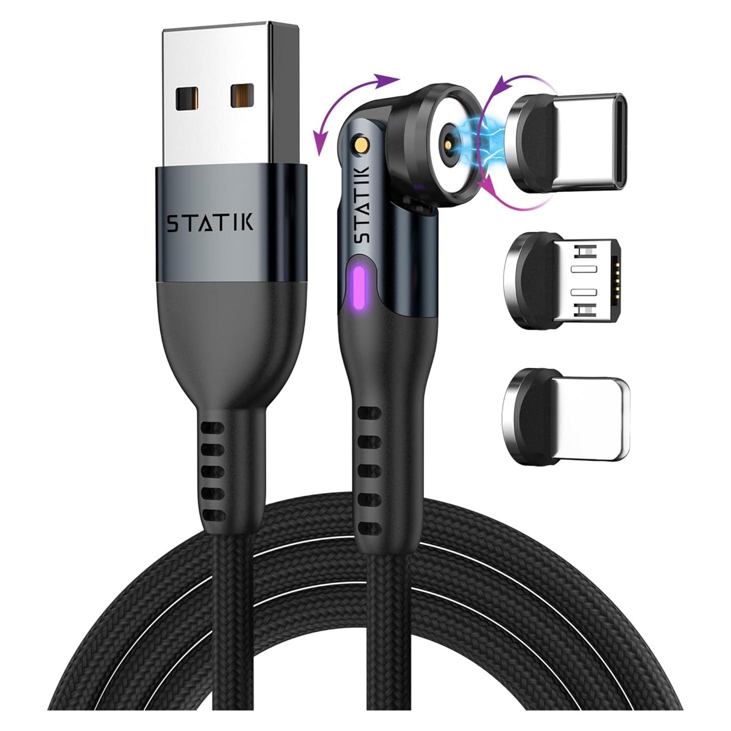 Cable de Carga Magnético Statik 360 - USB C 2M Negro