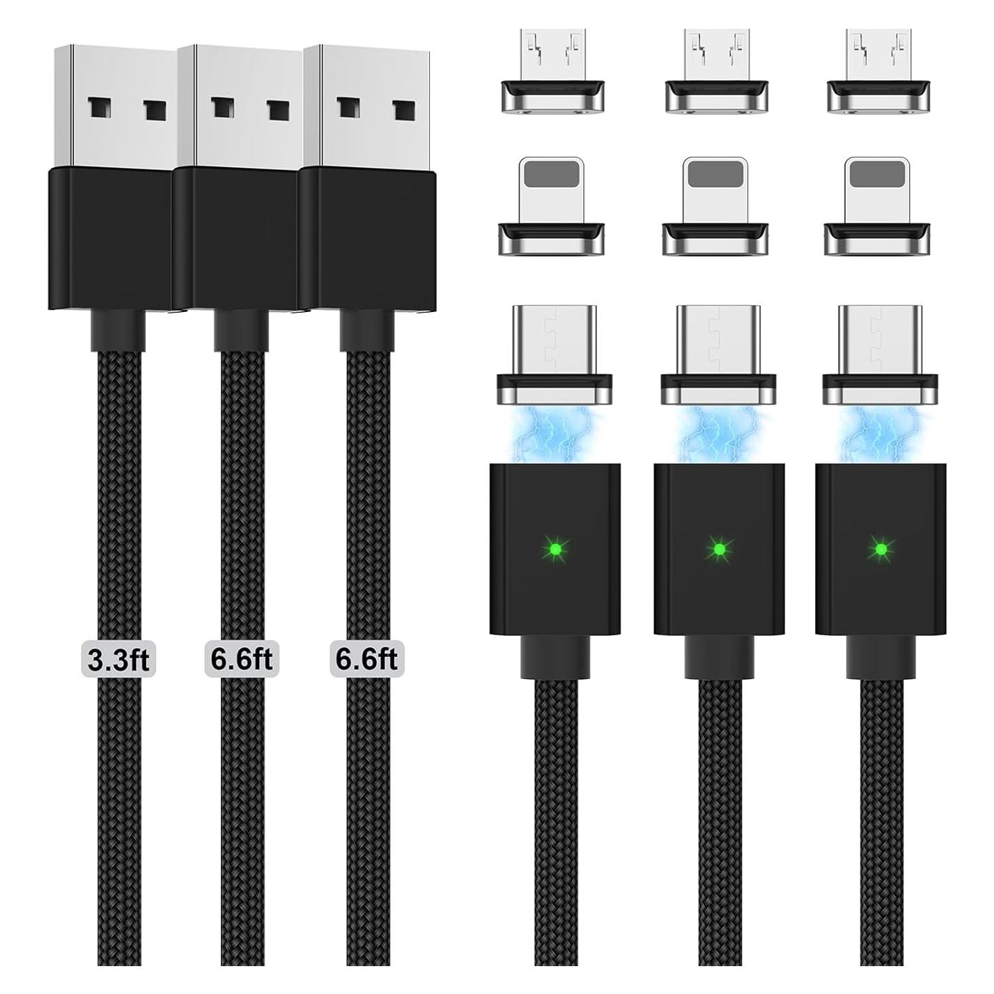 Cable de Carga Magnético 3A 3 en 1 CNakdDG Negro 1-2m