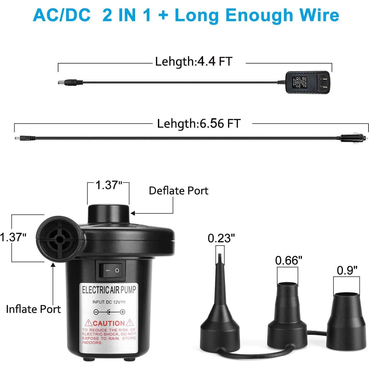 Bomba de Aire Eléctrica AGPTEK 110V/12V 3 Boquillas 0.5 PSI