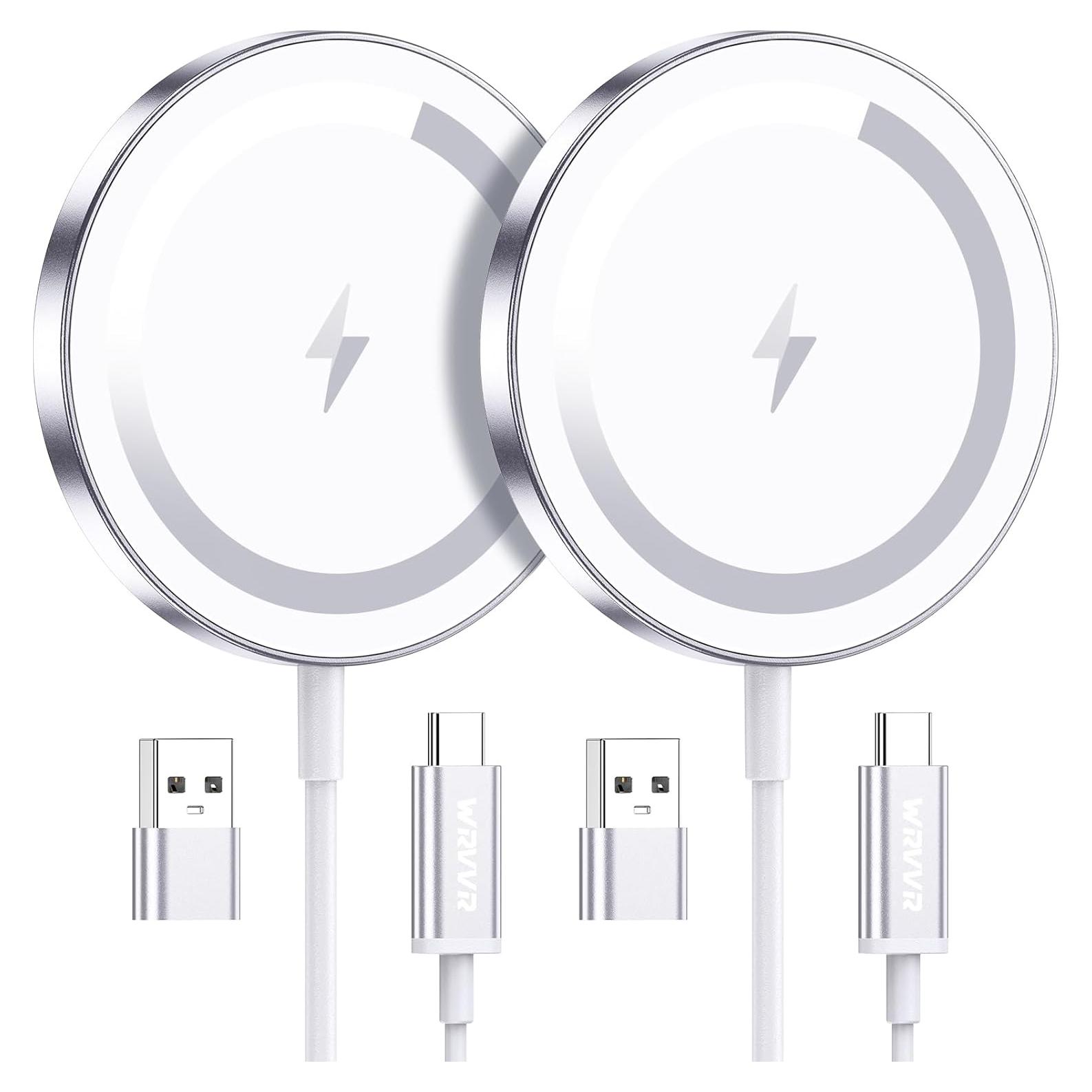Cargador Mag-Safe WRVVR 2 Pack 15W para iPhone y AirPods Plata