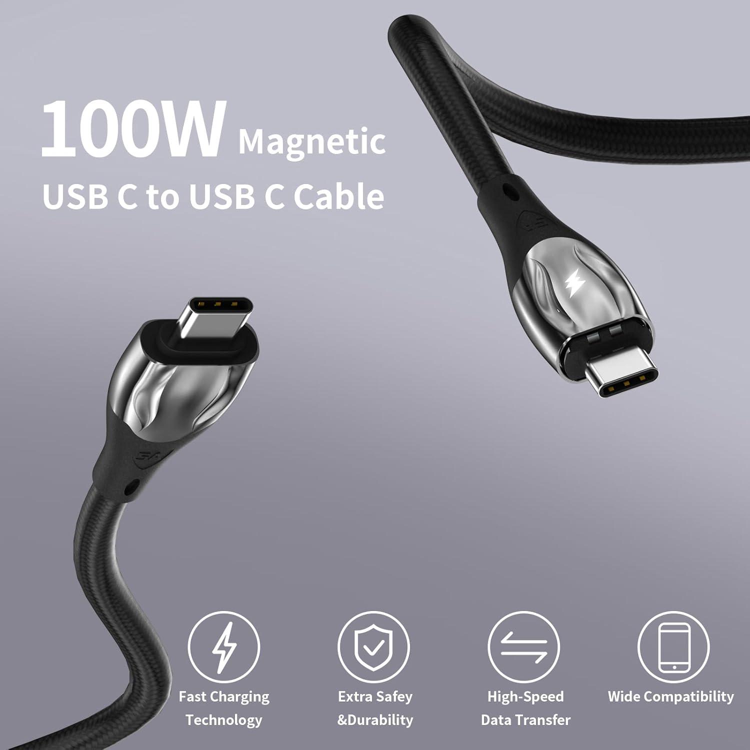 Cable de Carga Magnético USB C 100W CNakdDG 1m/2m/2m Negro