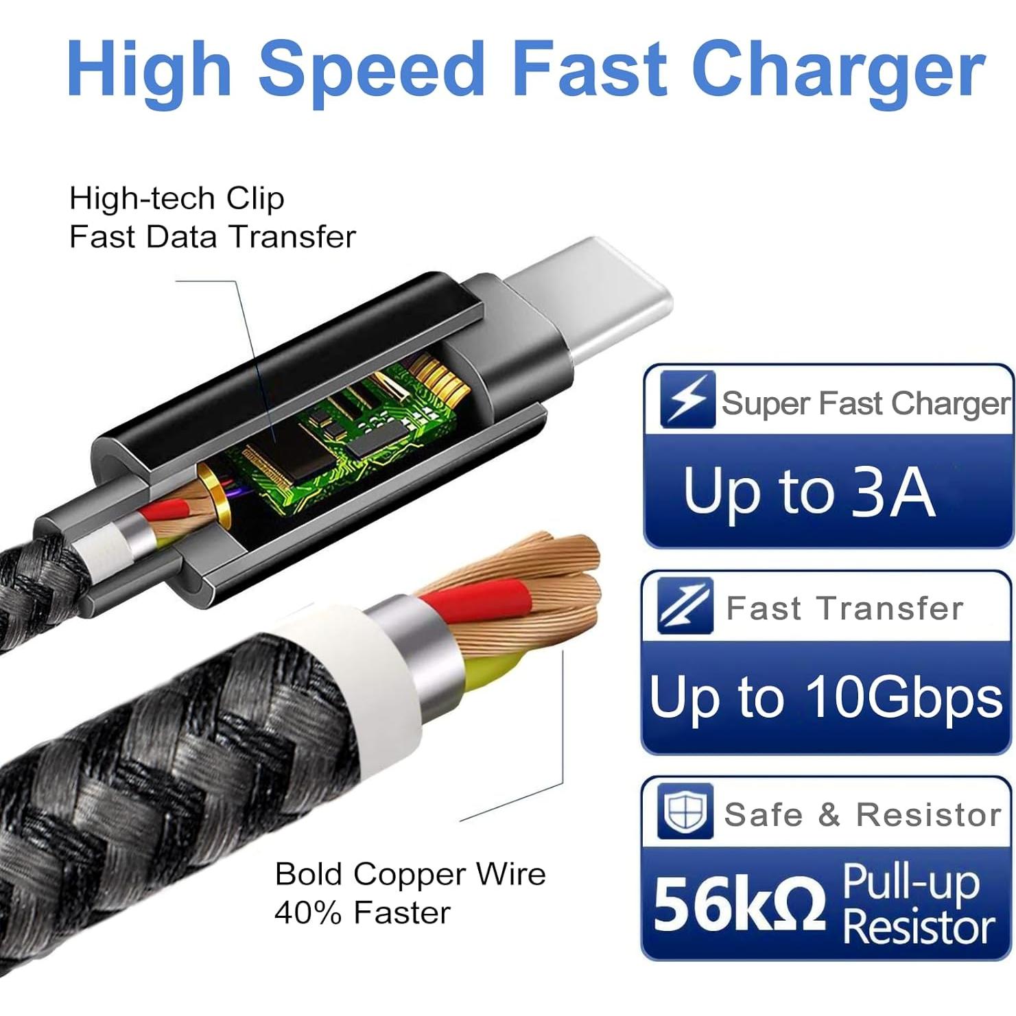 Cable de Datos Vortex USB Tipo-C 2m Carga Rápida 3A