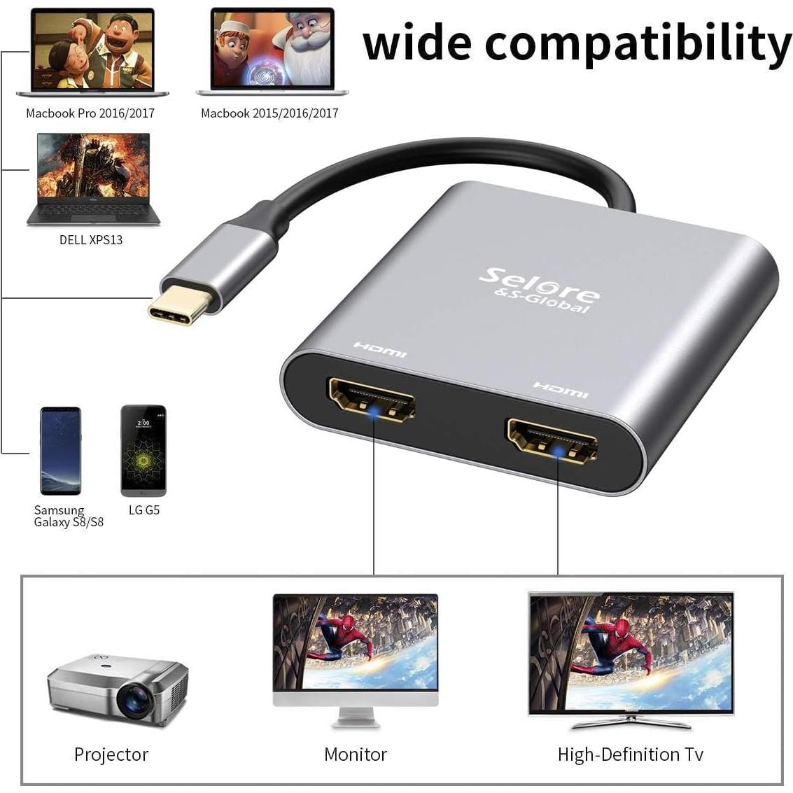 Adaptador USB C a Doble HDMI Selore&S-Global 4K 60Hz
