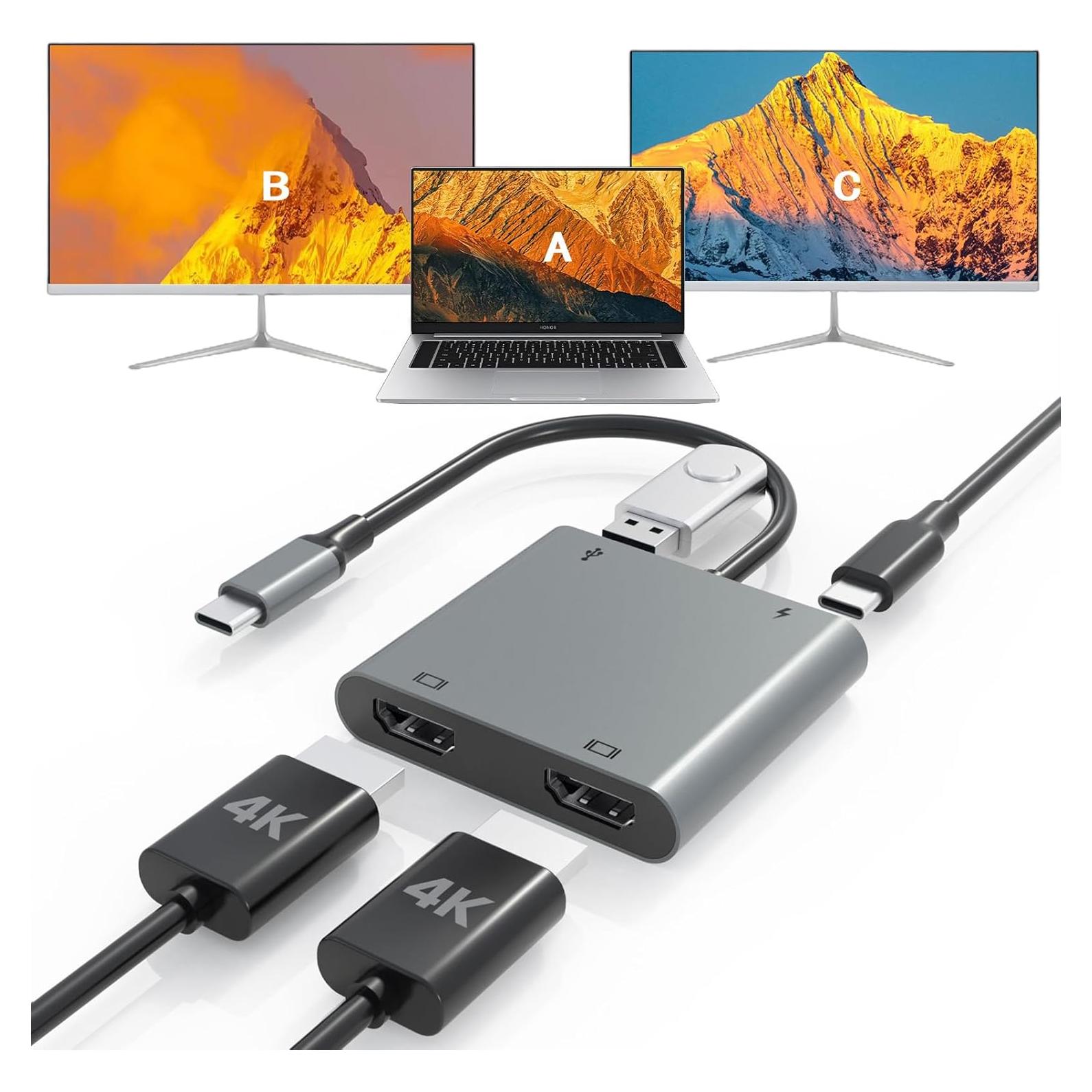 Adaptador USB-C a Doble HDTV Fophmo 4K 100W para 2 Monitores