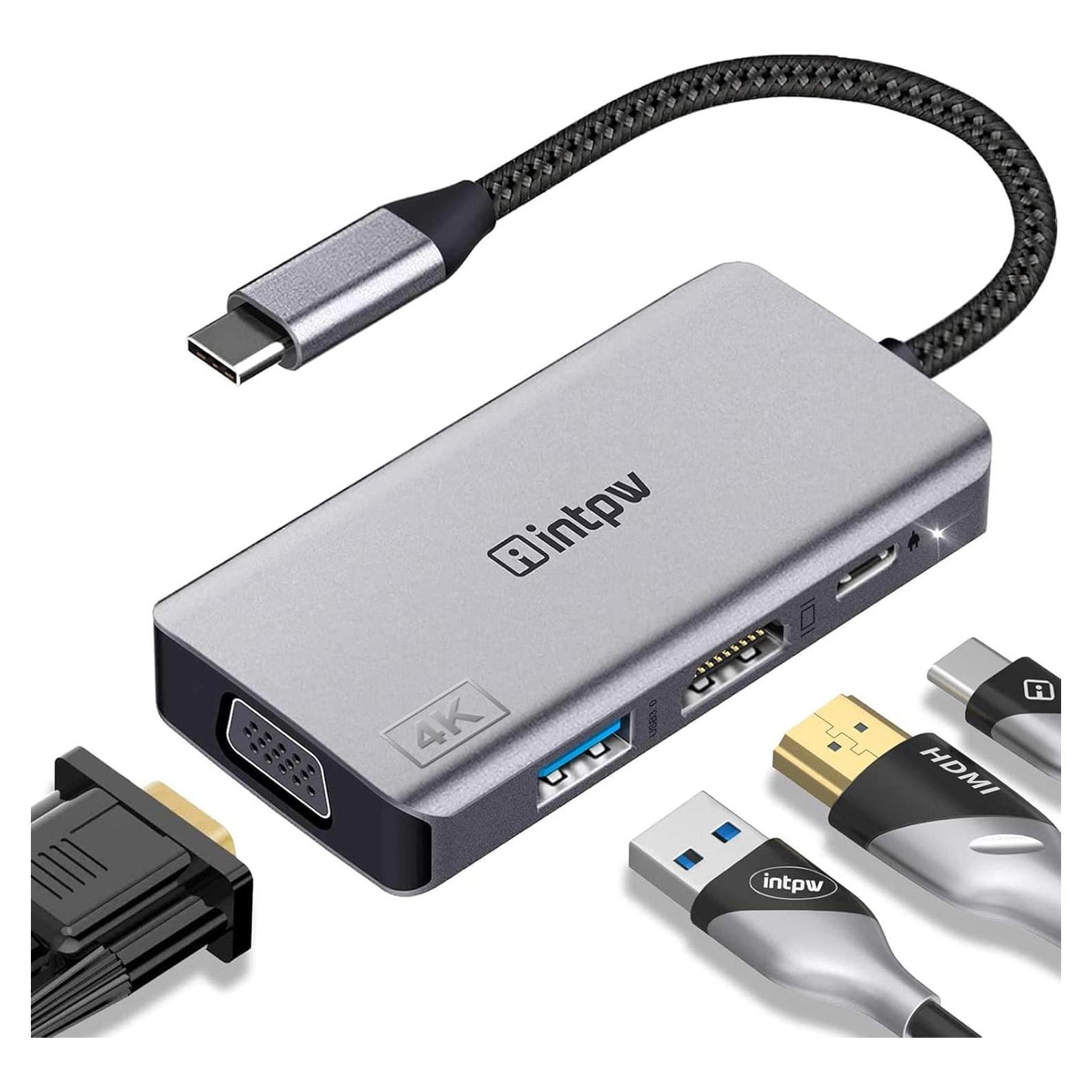 Adaptador USB C a HDMI y VGA INTPW 4K - Multiport 100W