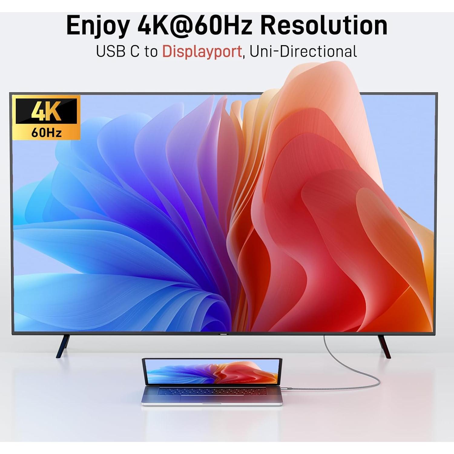 Cable USB C a DisplayPort 2.01m 4K 60Hz Thunderbolt 3/4 Acer