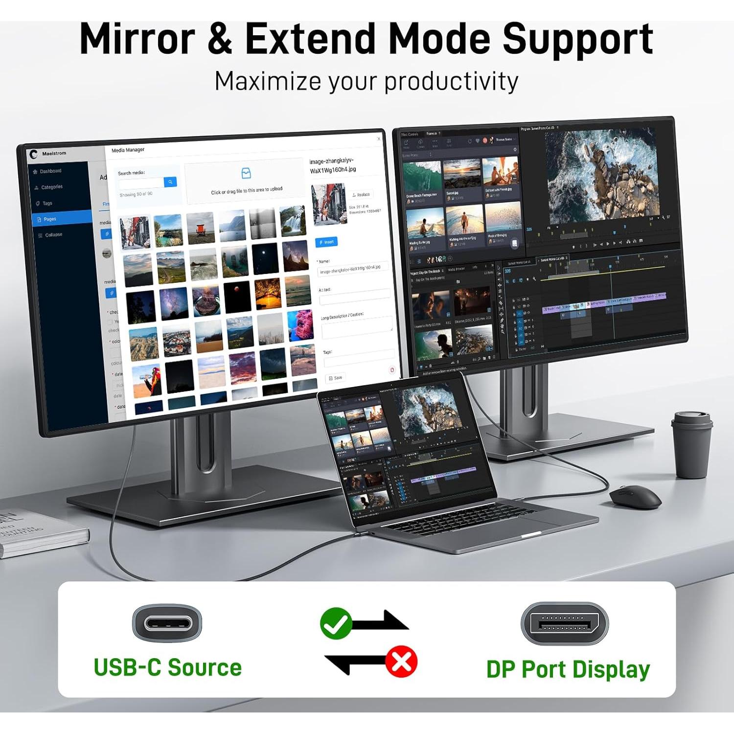 Cable USB C a DisplayPort 2.01m 4K 60Hz Thunderbolt 3/4 Acer