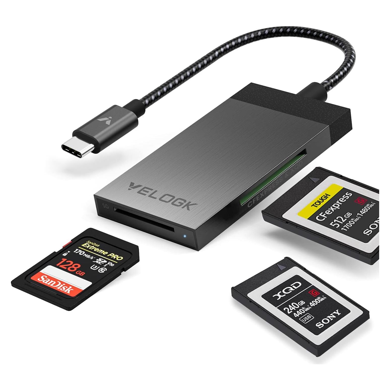 Lector de Tarjetas CFexpress/XQD/SD VELOGK USB-C 3-en-1