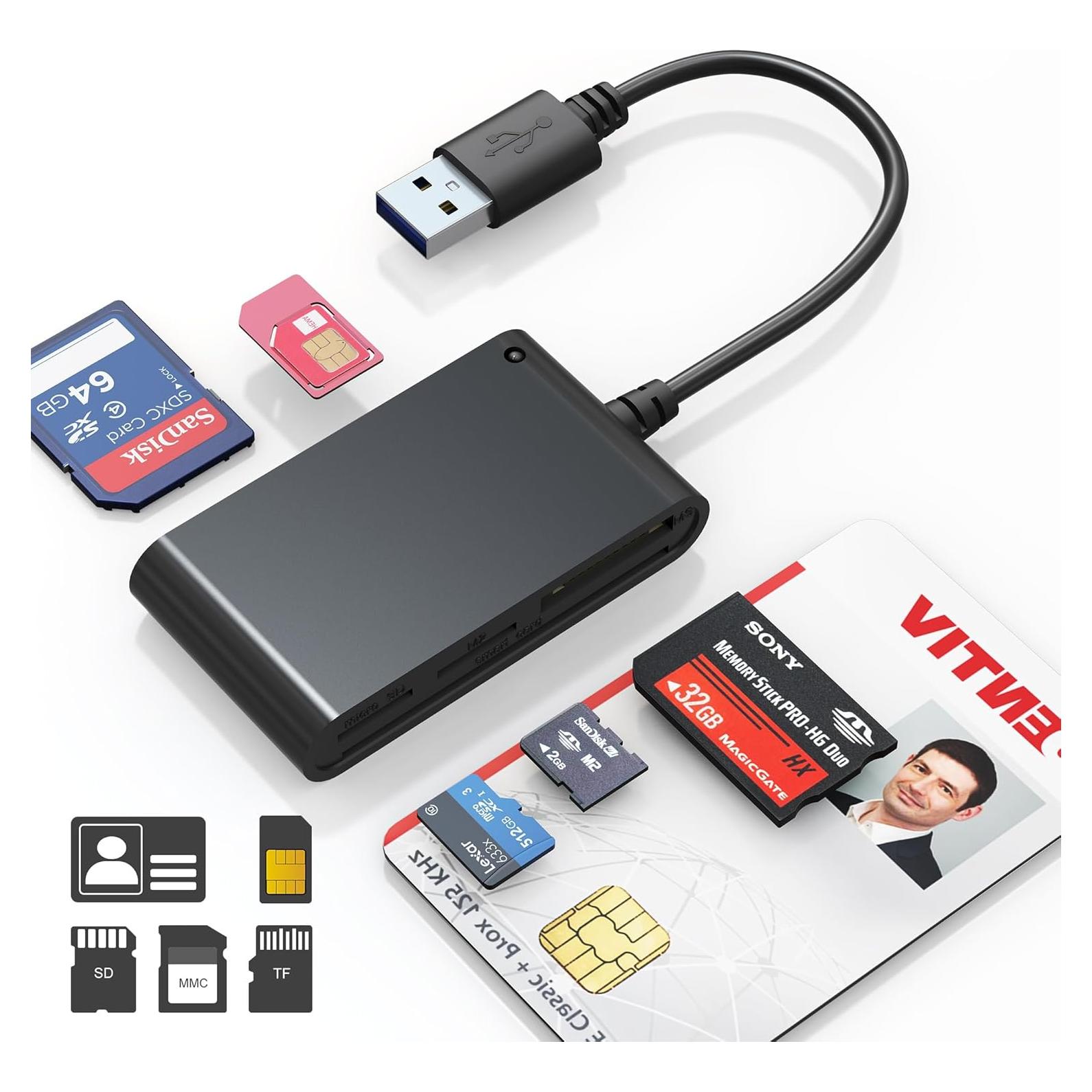 Lector de Tarjetas 7 en 1 Bawanfa Pro USB CAC y SIM/SD