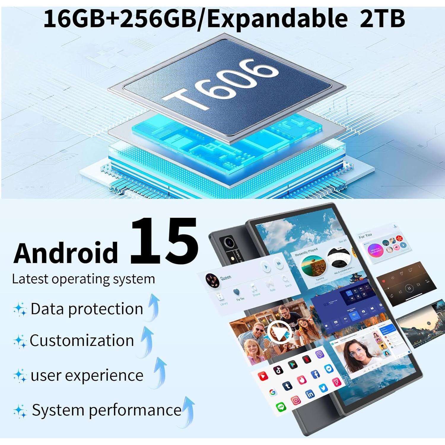 Tableta Android 15 JJGJ 10" 16GB RAM 256GB + 2TB Expansible