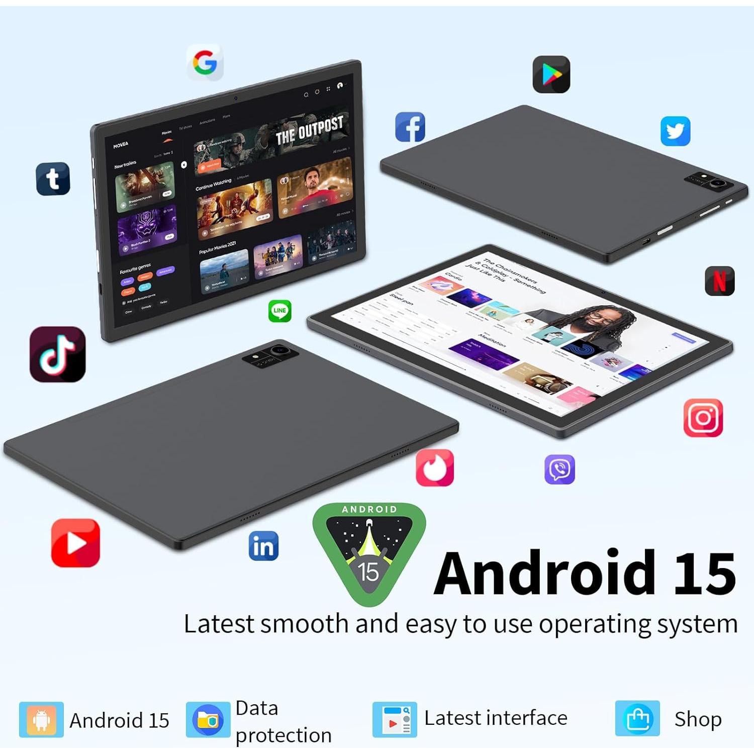 Tableta Android 15 JJGJ 10" 16GB RAM 256GB + 2TB Expansible