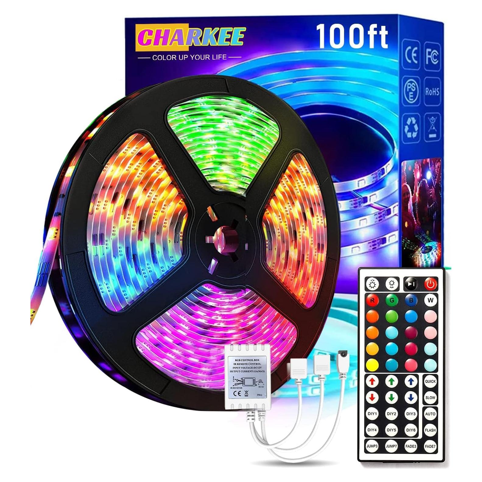 Tira LED RGB CHARKEE 30.48 m con Control Remoto 44 Teclas