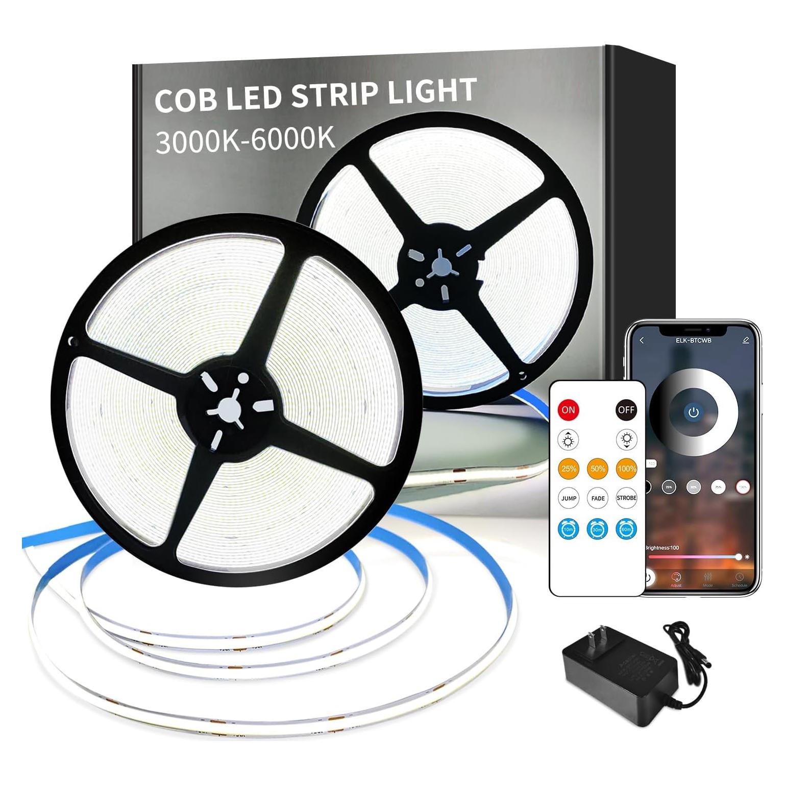 Tira LED COB 20m 6000K Yeewhale Regulable con Control Remoto