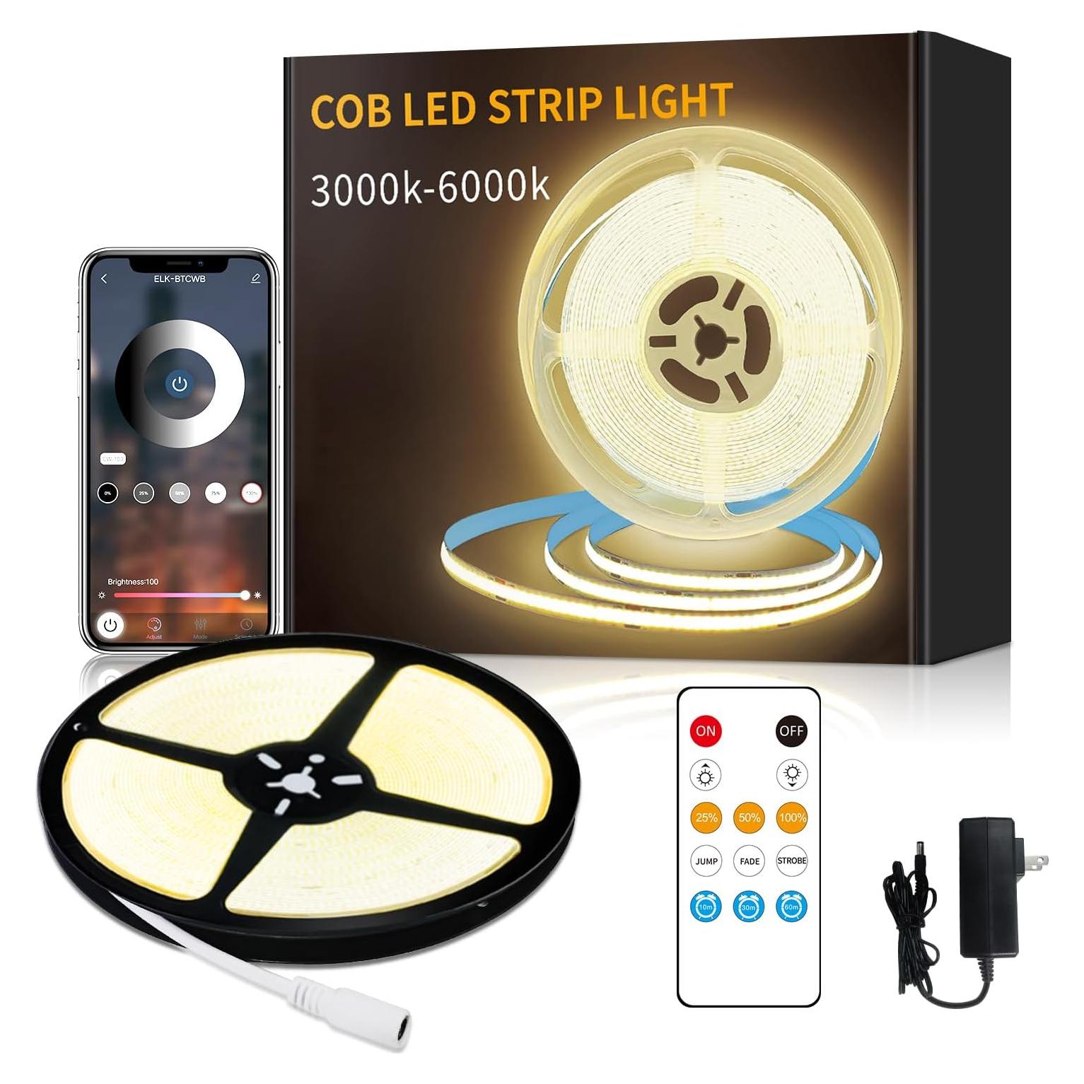 Tira LED COB 10m Yeewhale 3000K Regulable con Control Remoto