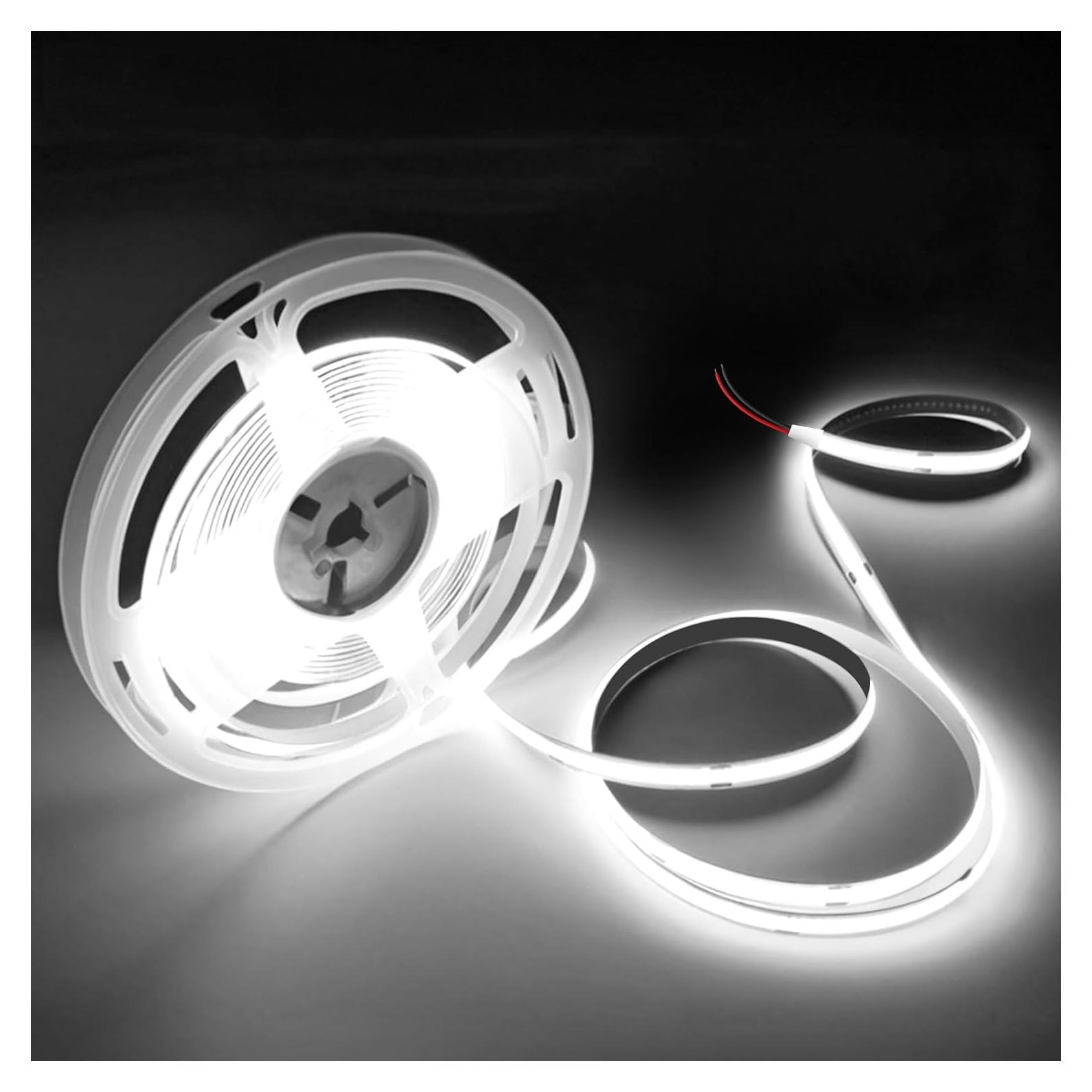 Tira de luces LED COB 5m 12V VOEWT blanca 6000K alta CRI