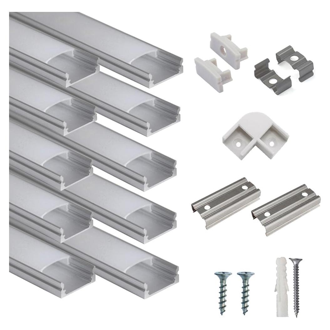 Canal de Aluminio LED en U 10x1m hunhun con Cubierta Lechosa