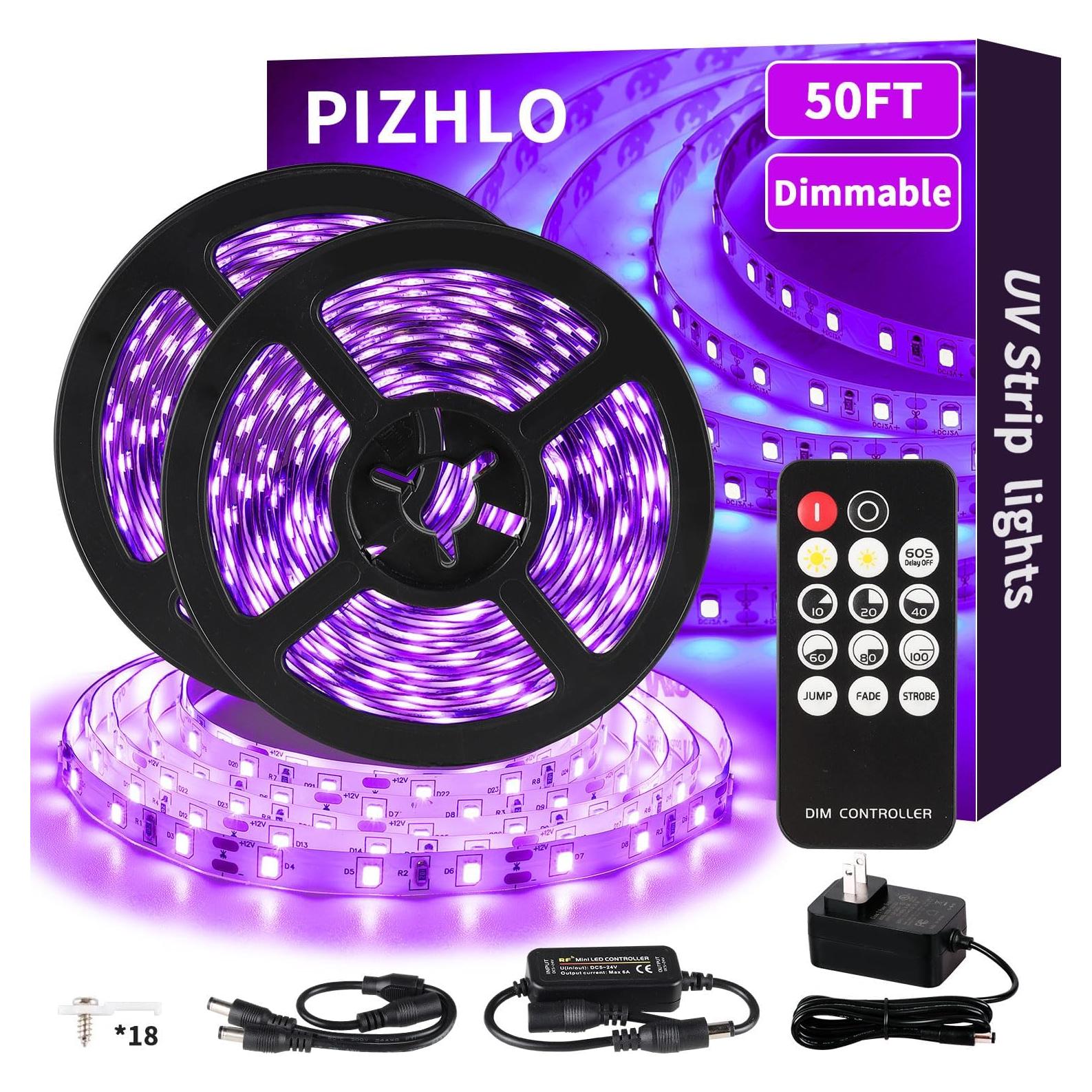 Tira de luz negra LED 15m PIZHLO con control remoto 900 LEDs