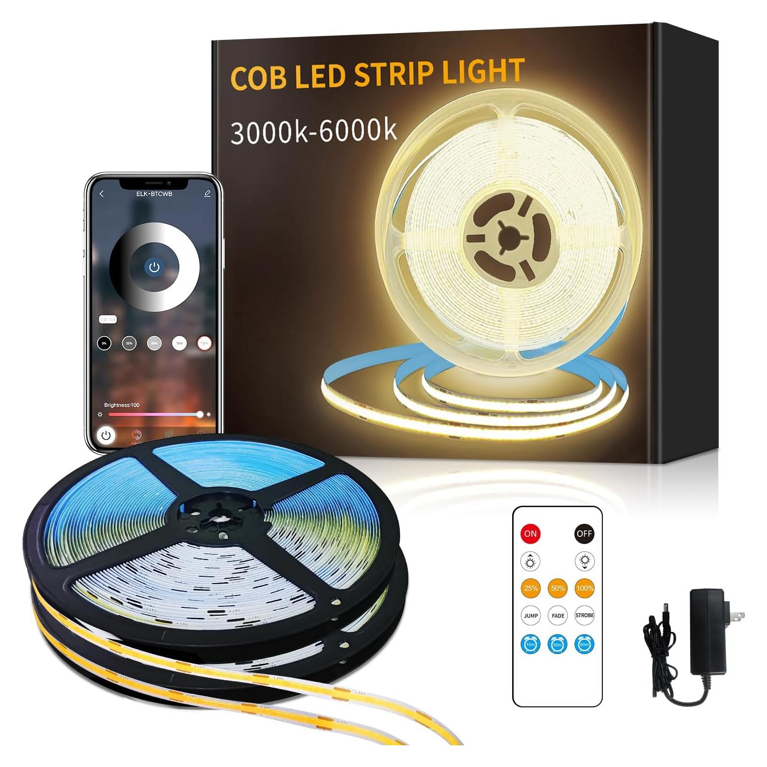 Tira de luces LED COB 30m Yeewhale 3000K regulable