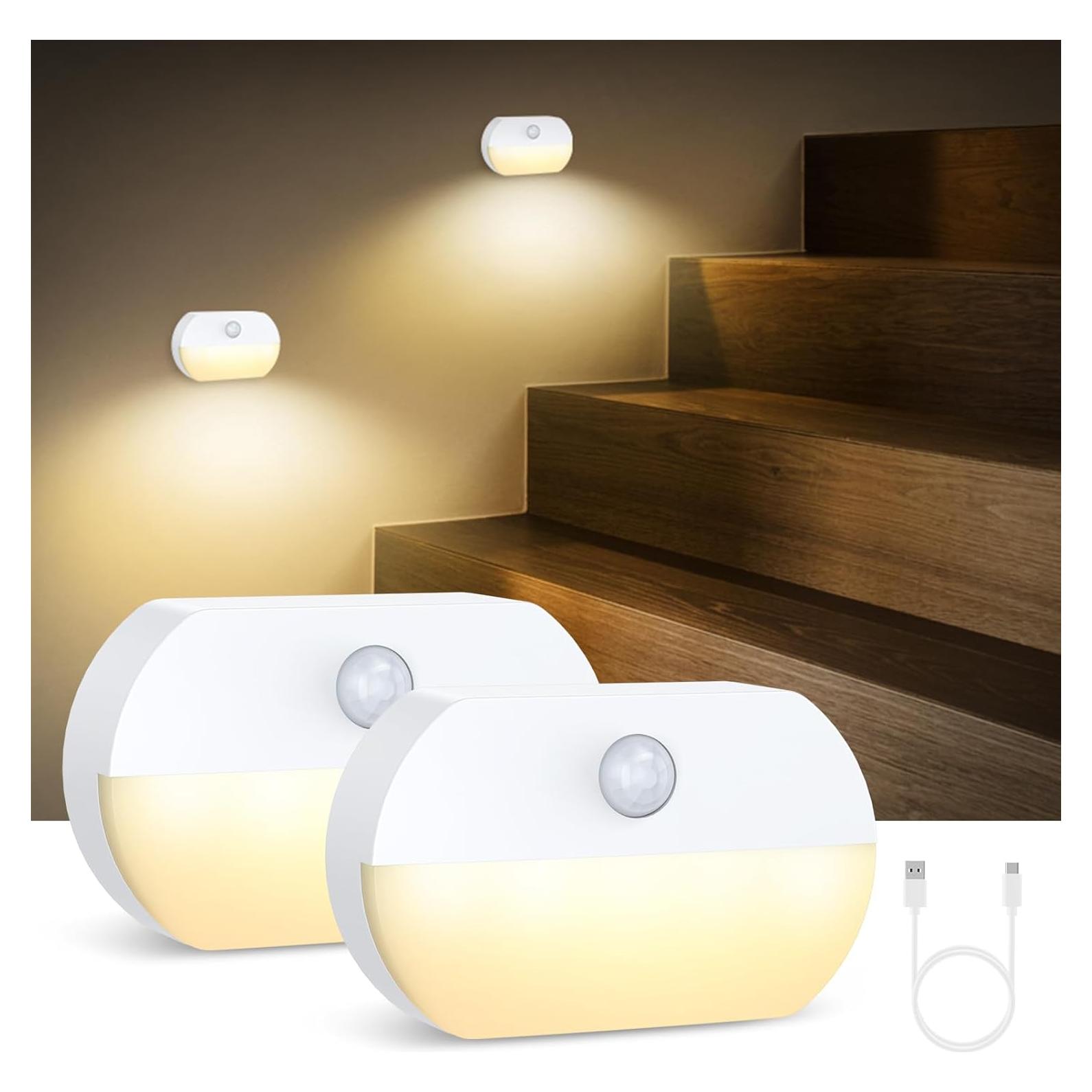 Luz Nocturna Recargable AMIR con Sensor de Movimiento - 2 Piezas
