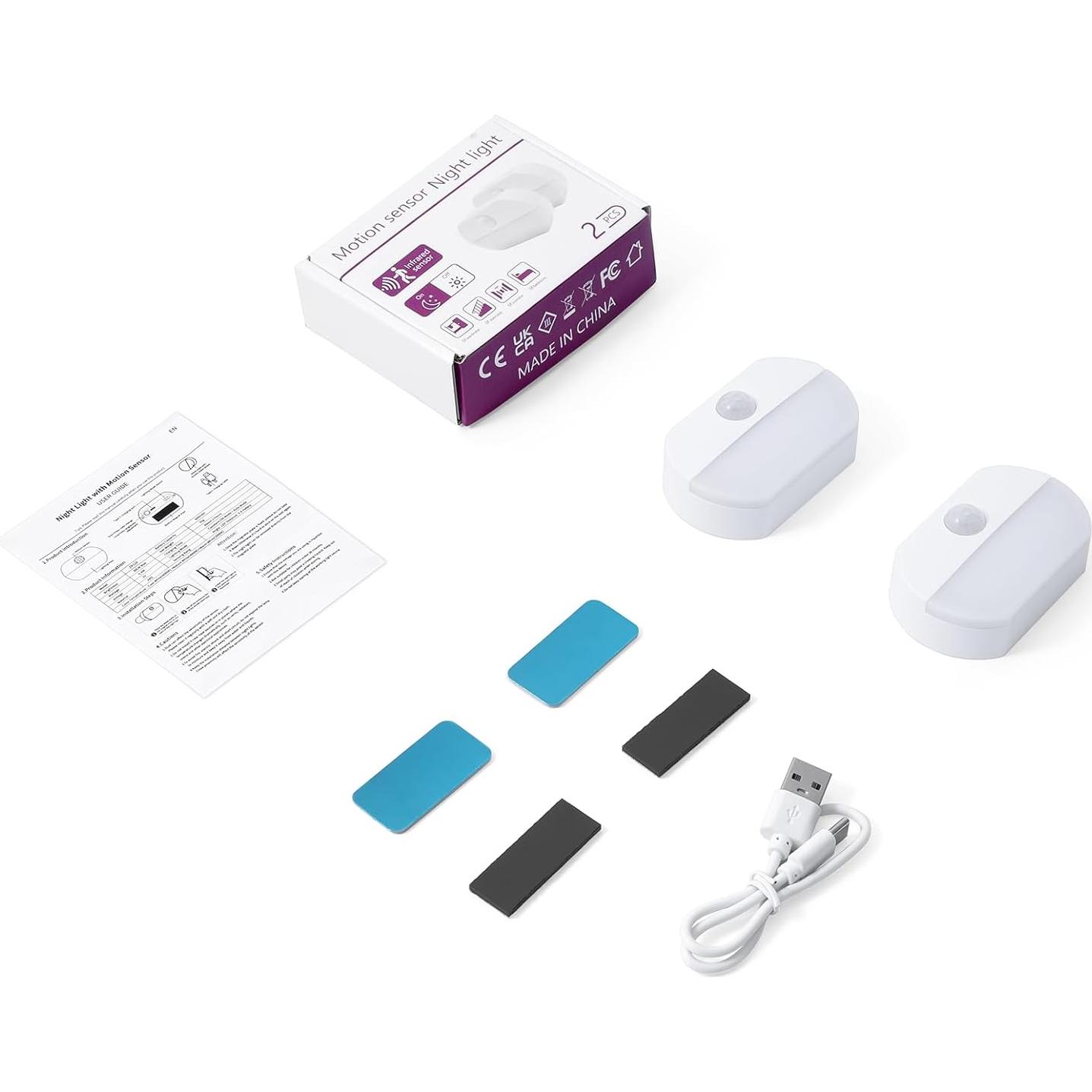 Luz Nocturna Recargable AMIR con Sensor de Movimiento - 2 Piezas