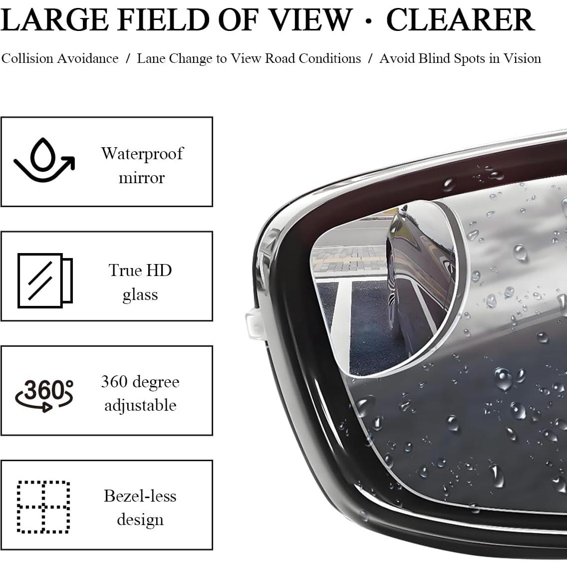 Espejos de Punto Ciego KVAEY 2 PCS Ajustables 360° HD