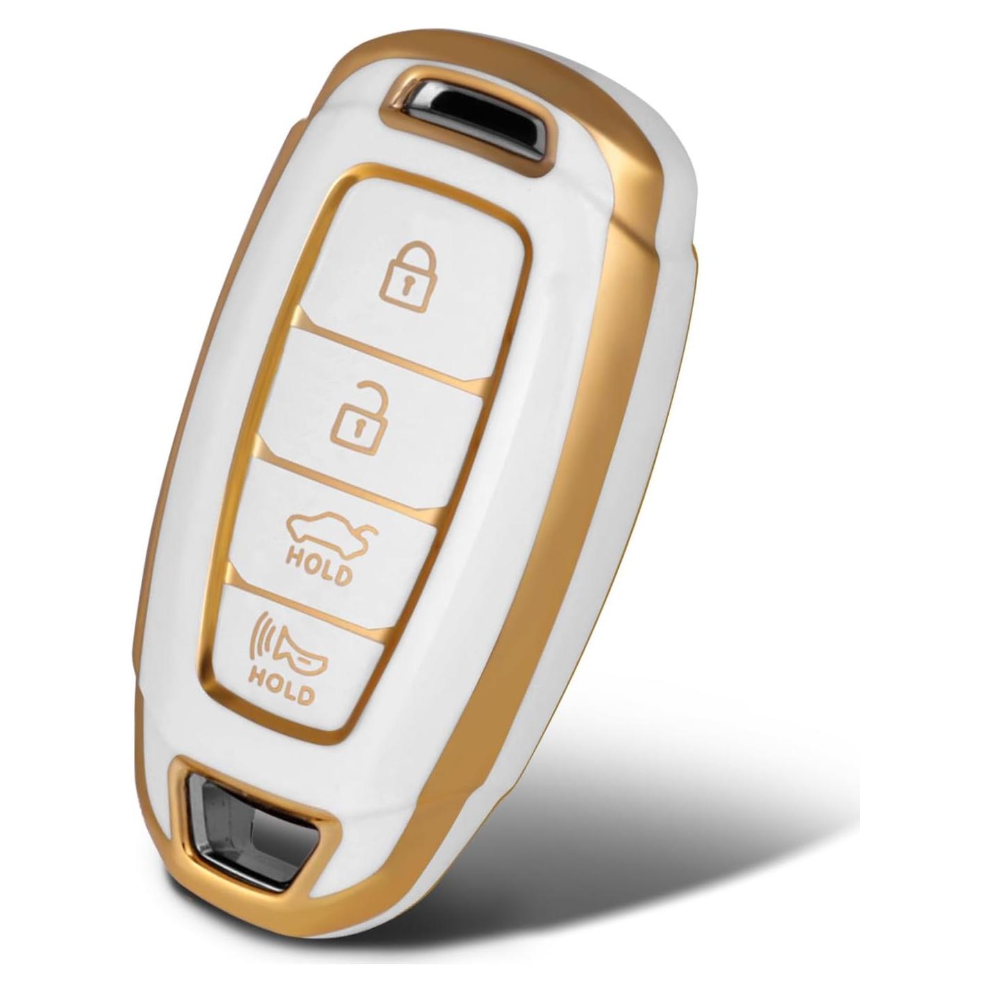 Funda de llavero TPU WORCAS para Hyundai 4 botones Oro-Blanco
