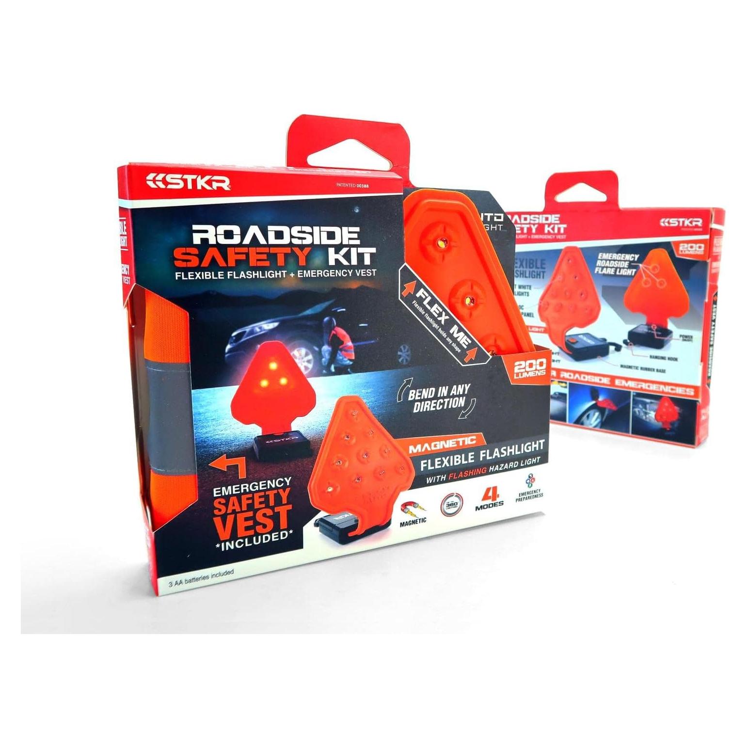 Kit de Seguridad STKR Concepts FLEXIT AUTO con Linterna LED 200 Lúmenes y Chaleco Naranja