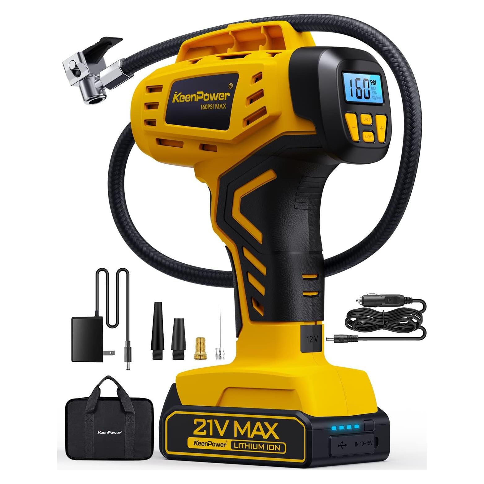 Compresor de Aire Portátil KeenPower 21V 160PSI Inalámbrico