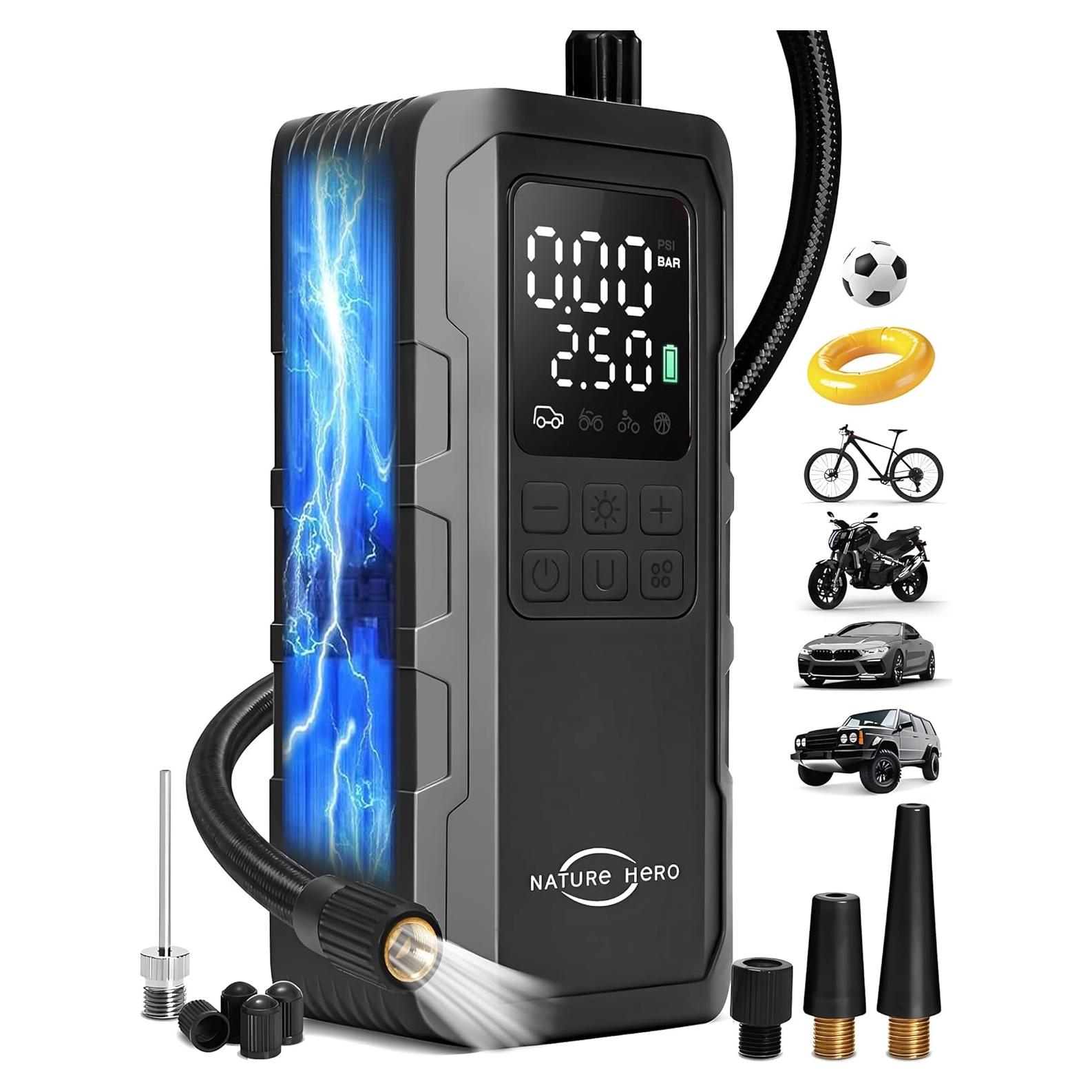 Compresor de Aire Portátil Nature Hero 150 PSI con Pantalla LCD