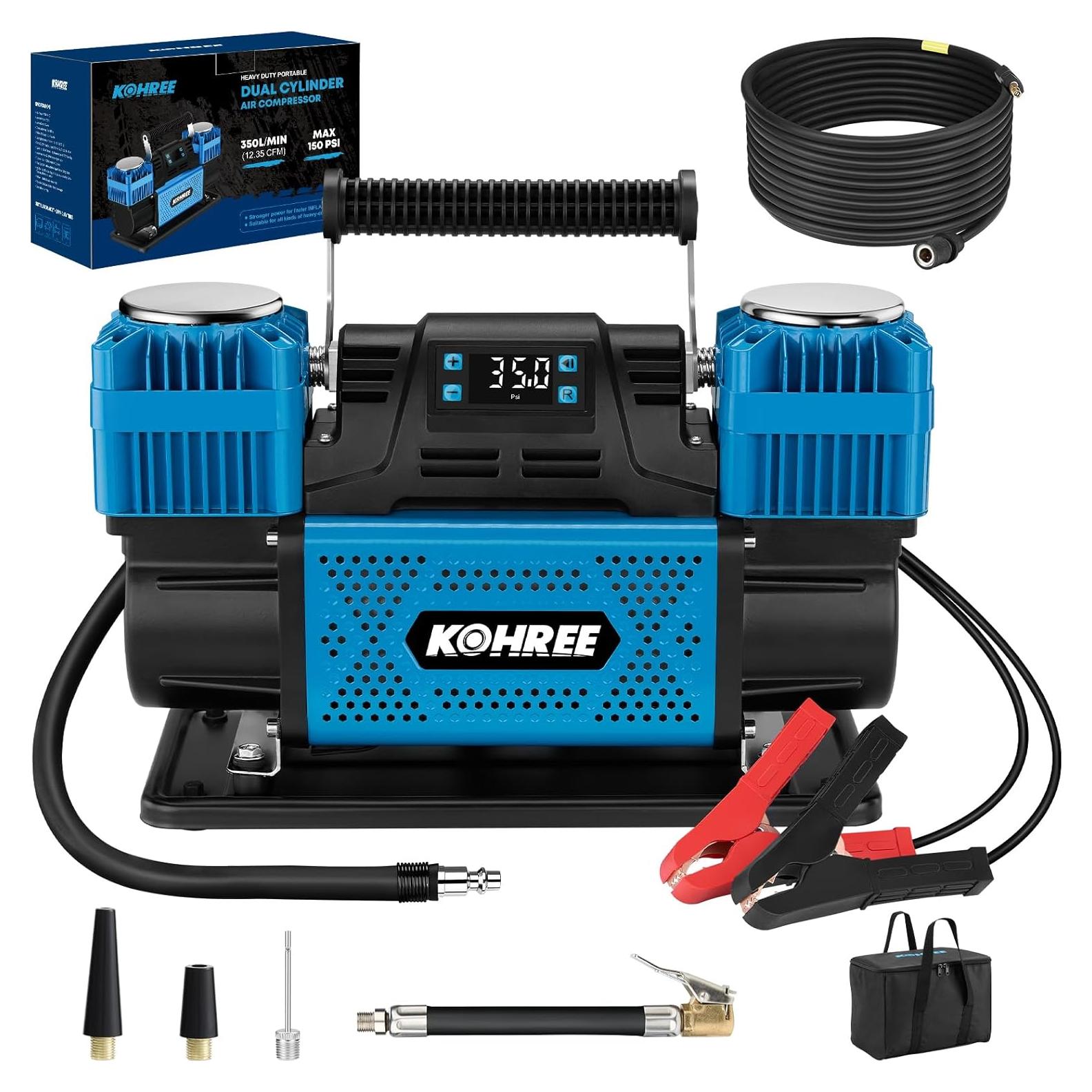 Compresor de Aire Kohree 12V Doble Cilindro 350 L/min 150 PSI