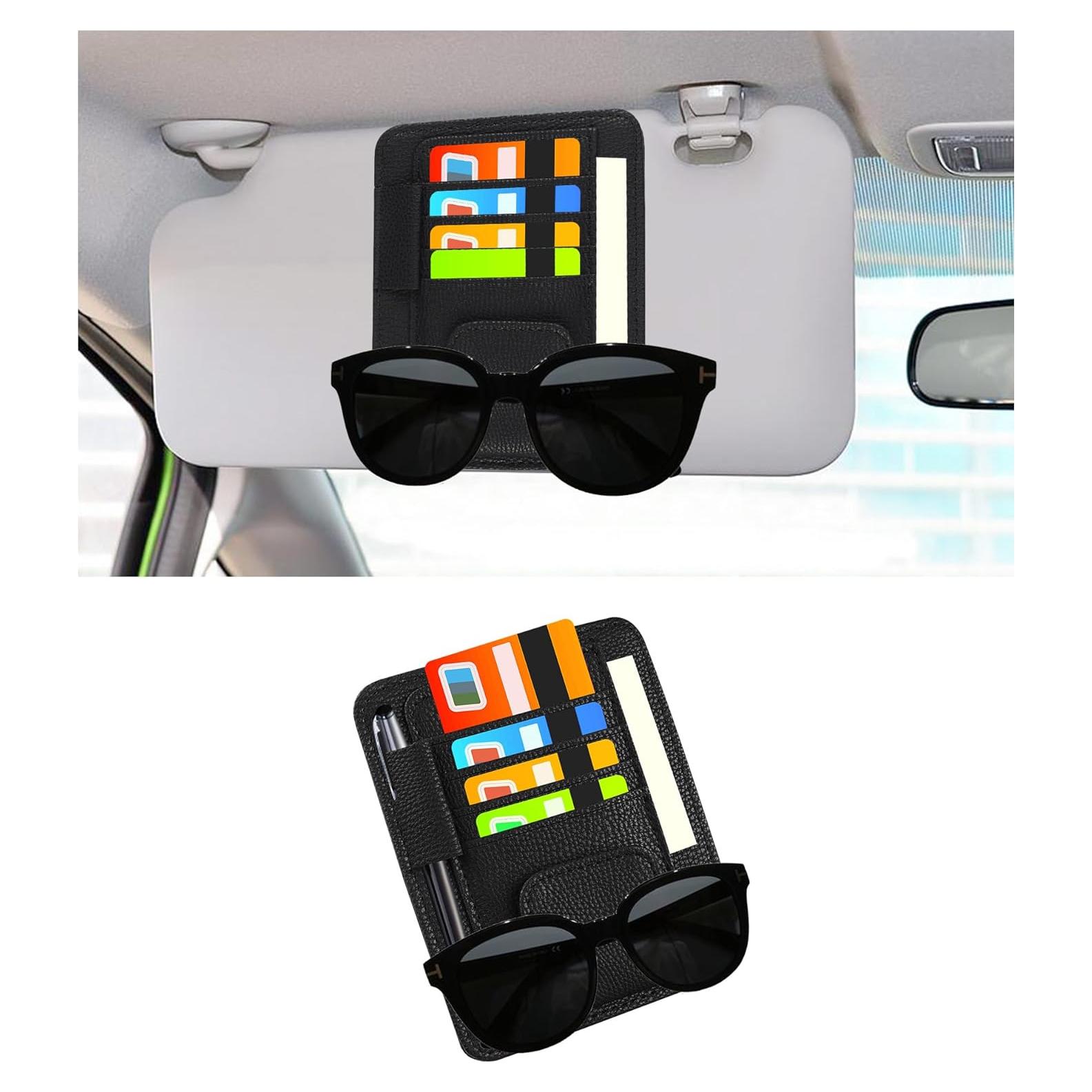 Organizador de Visera de Coche Aokdom Negro con Soporte para Gafas