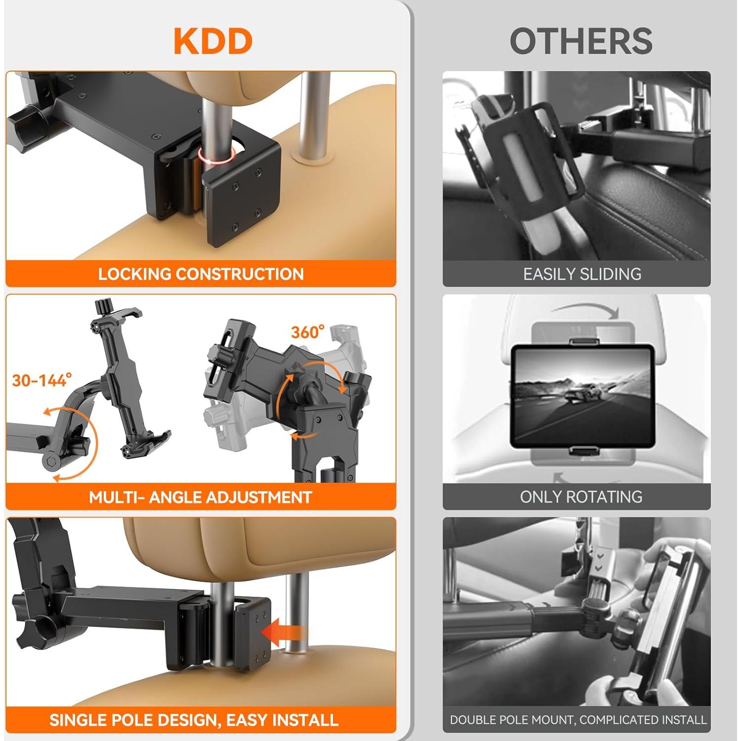 Soporte para Tableta KDD Ajustable 360° para Coche - Compatible con iPad y Teléfonos
