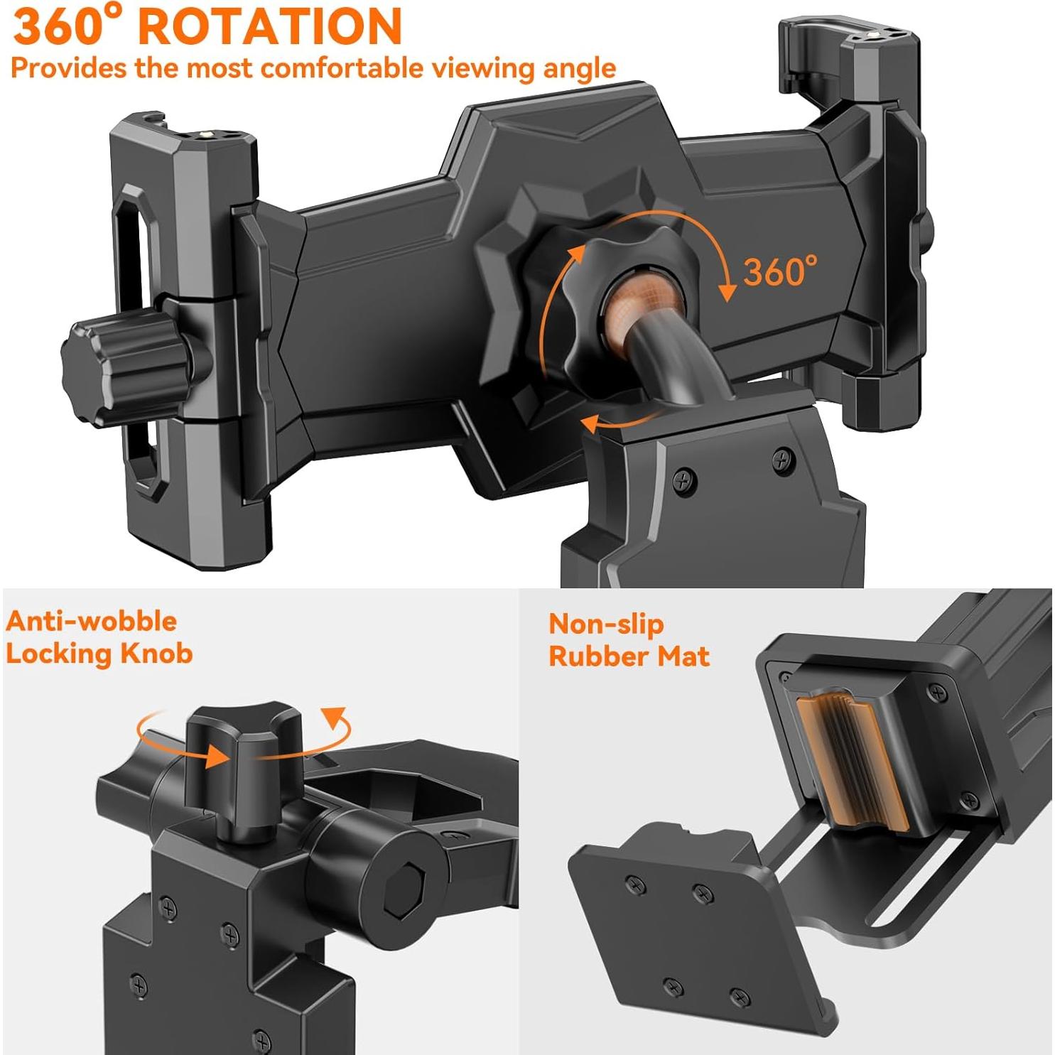 Soporte para Tableta KDD Ajustable 360° para Coche - Compatible con iPad y Teléfonos