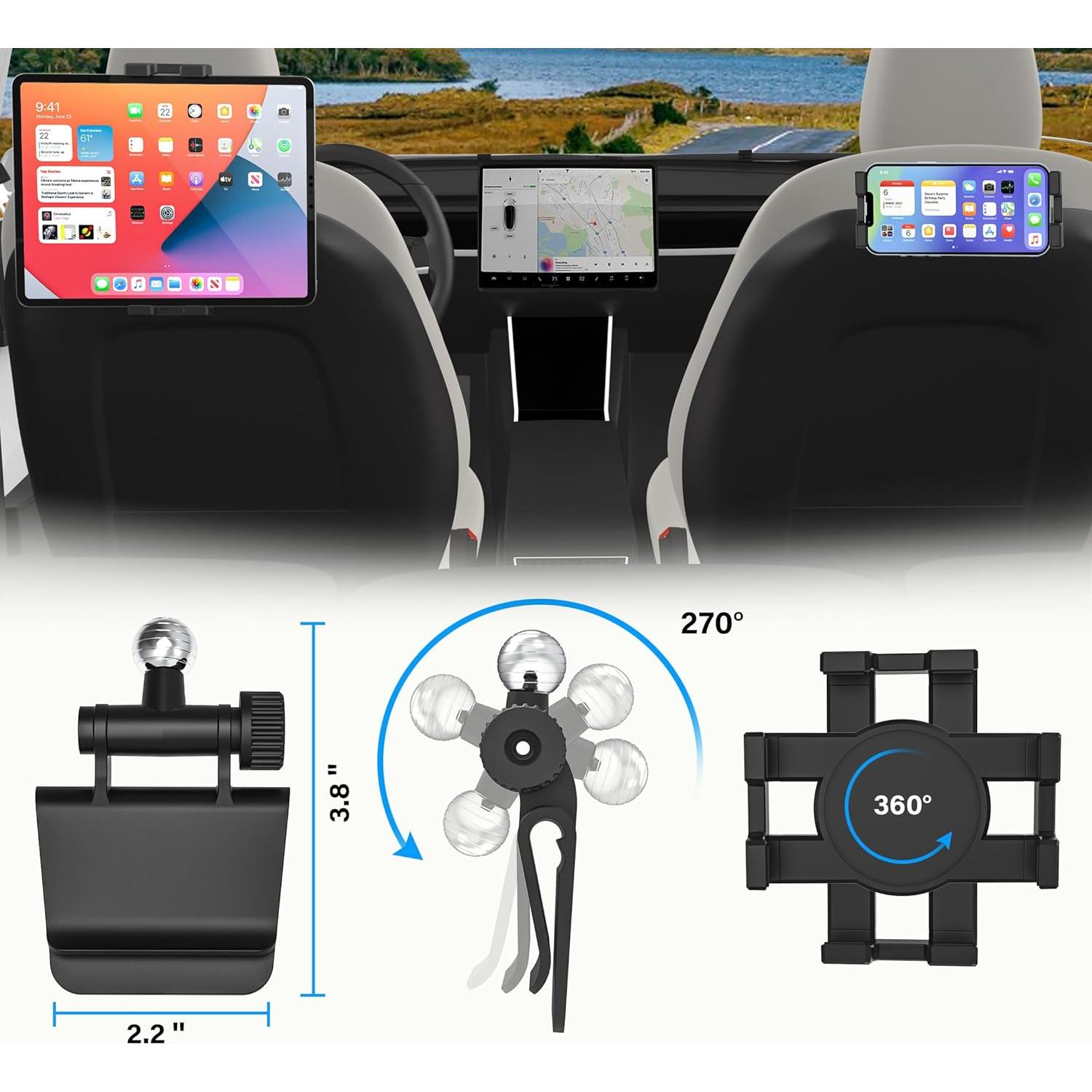 Soporte de Tableta YOOZ para Tesla Model 3 y Y, Ajustable 360°