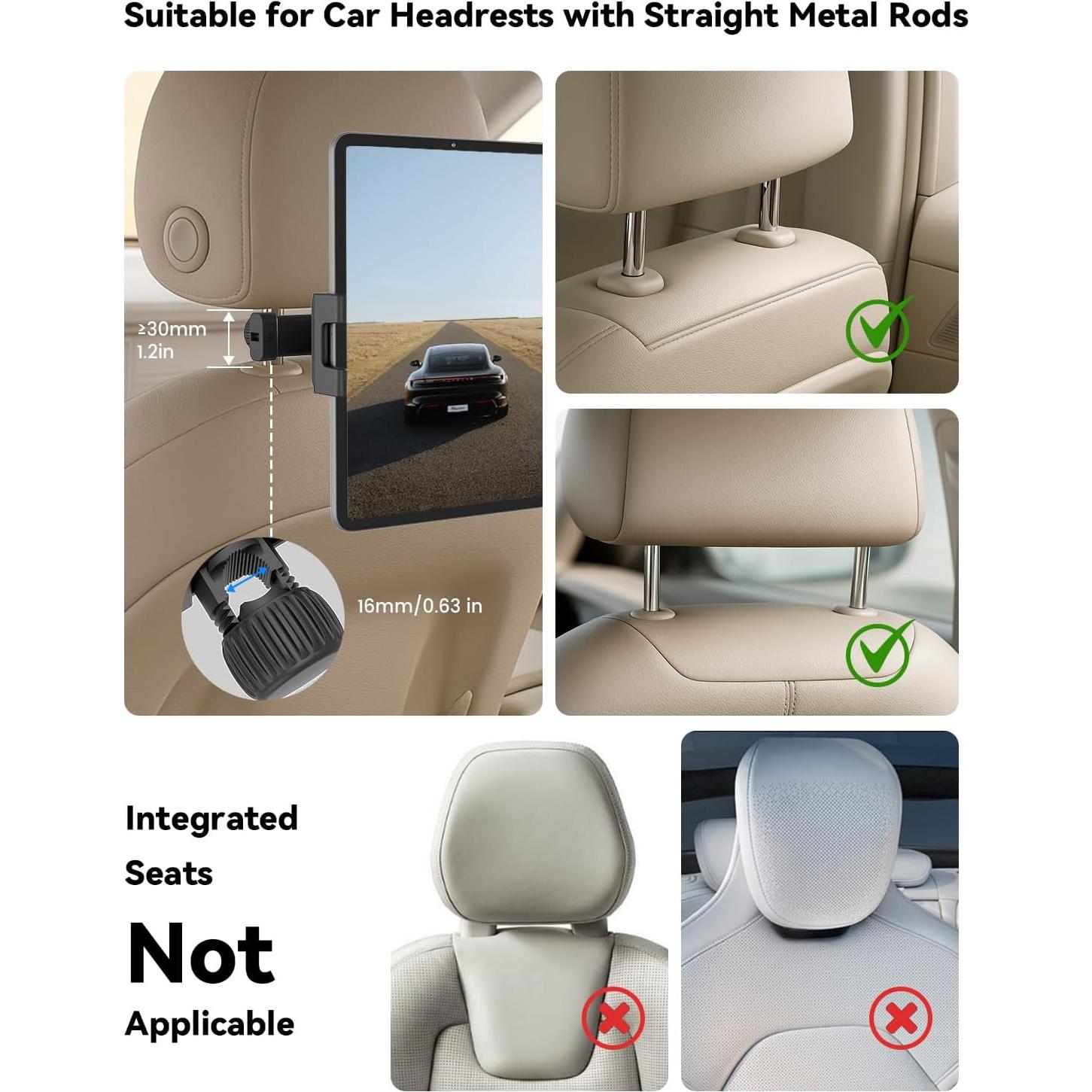 Soporte para Tableta OHLPRO en Reposacabezas de Coche 4.4-16.4 cm