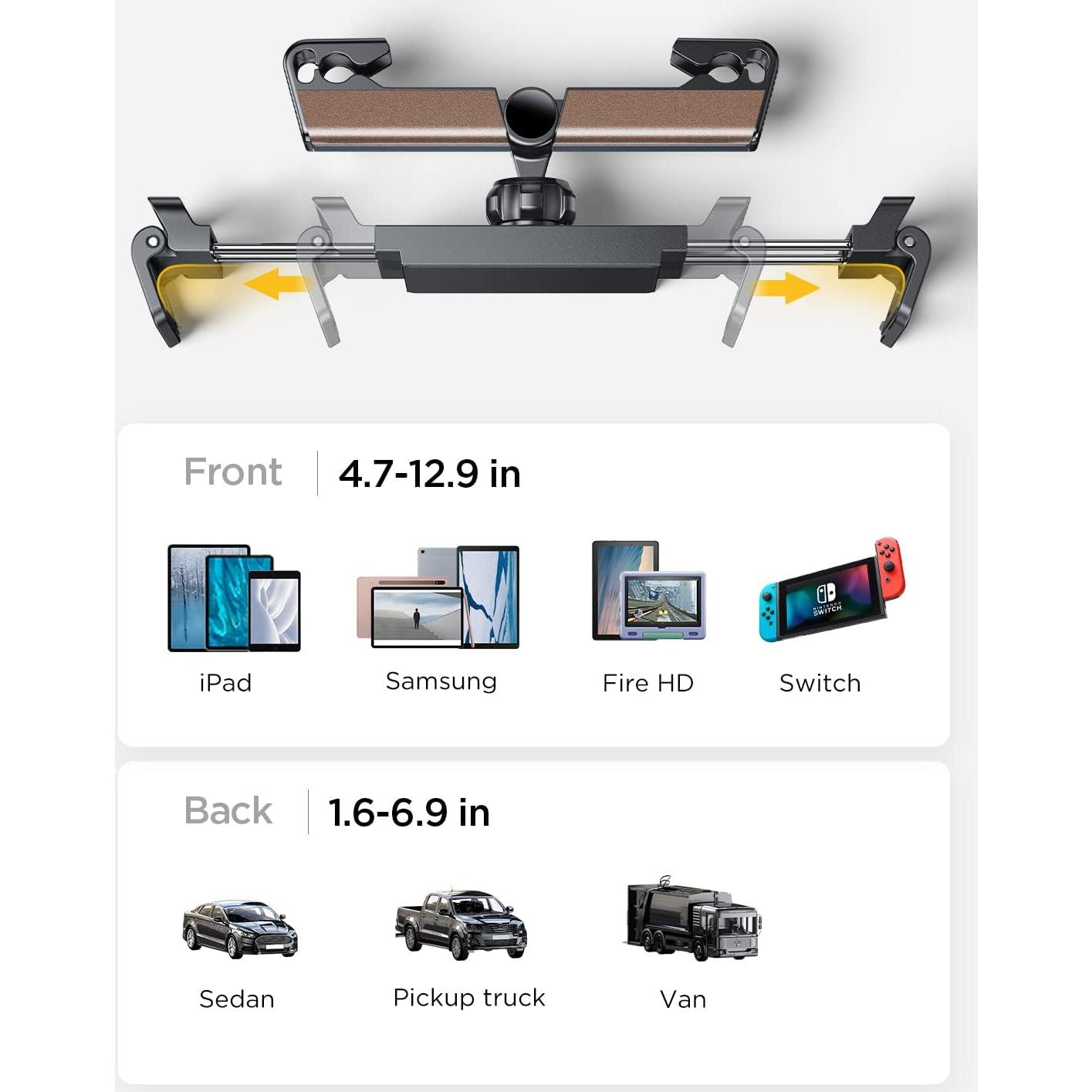 Soporte para iPad LISEN para reposacabezas de coche - Ajustable