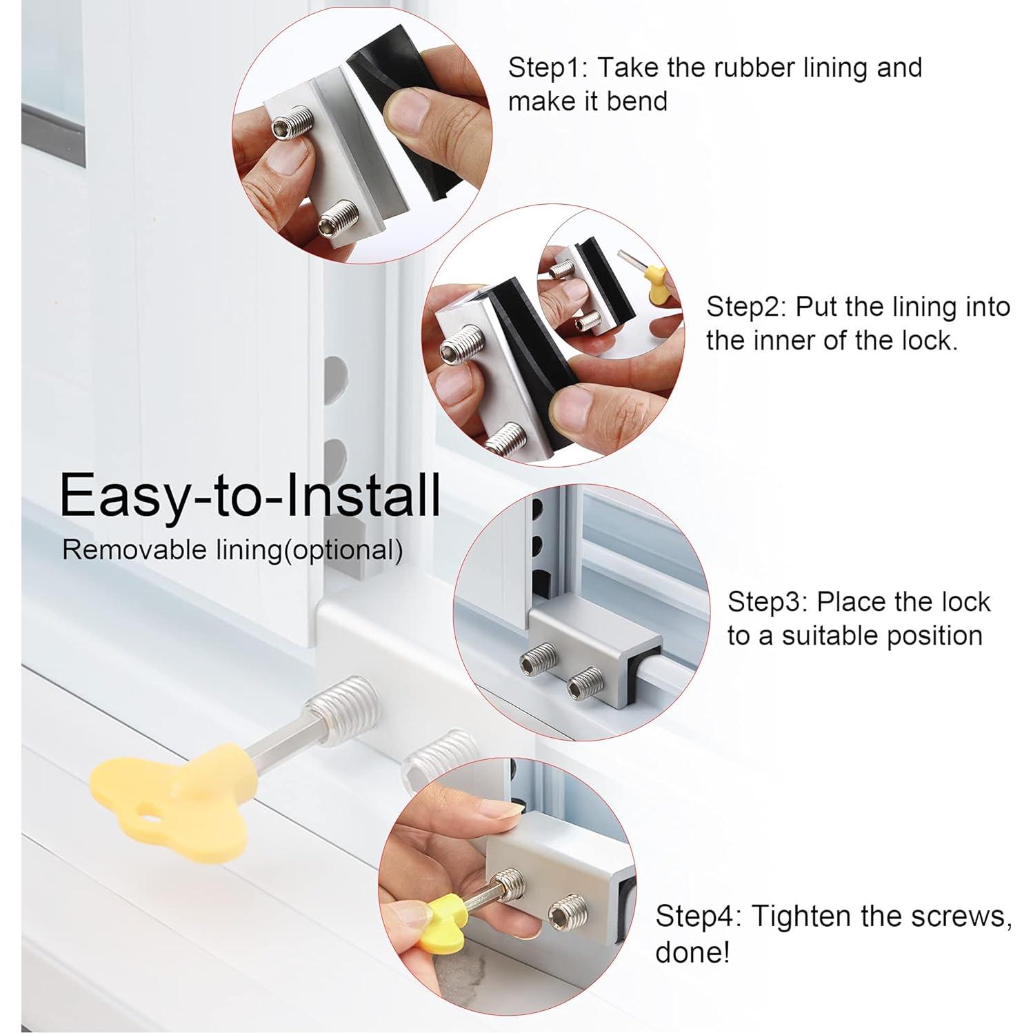 Cerraduras de Ventana Deslizante PENMAMA - 4 Juegos Ajustables