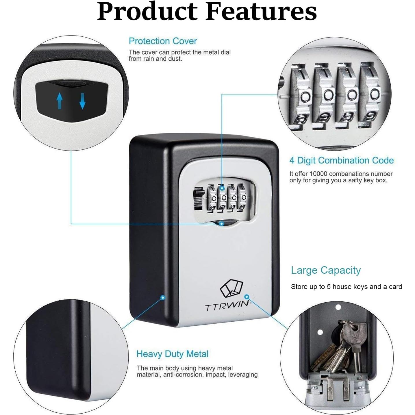 Caja de Llave TTRWIN Montada en Pared con Combinación 4 Dígitos