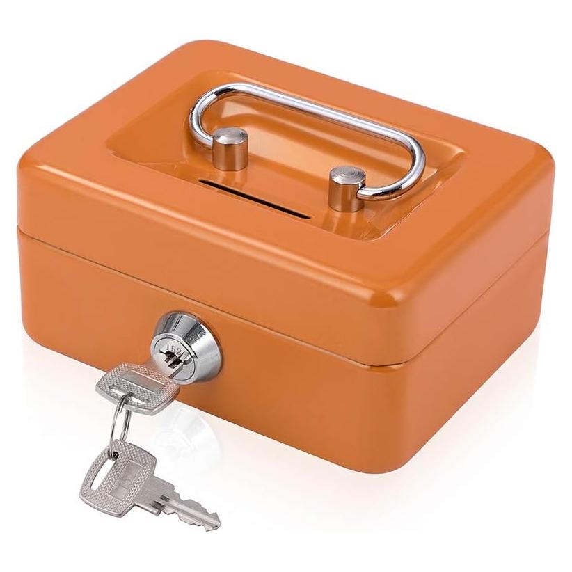 Mini Caja de Dinero Goehiaul Naranja 12.4x9.4x6.1cm con Llave