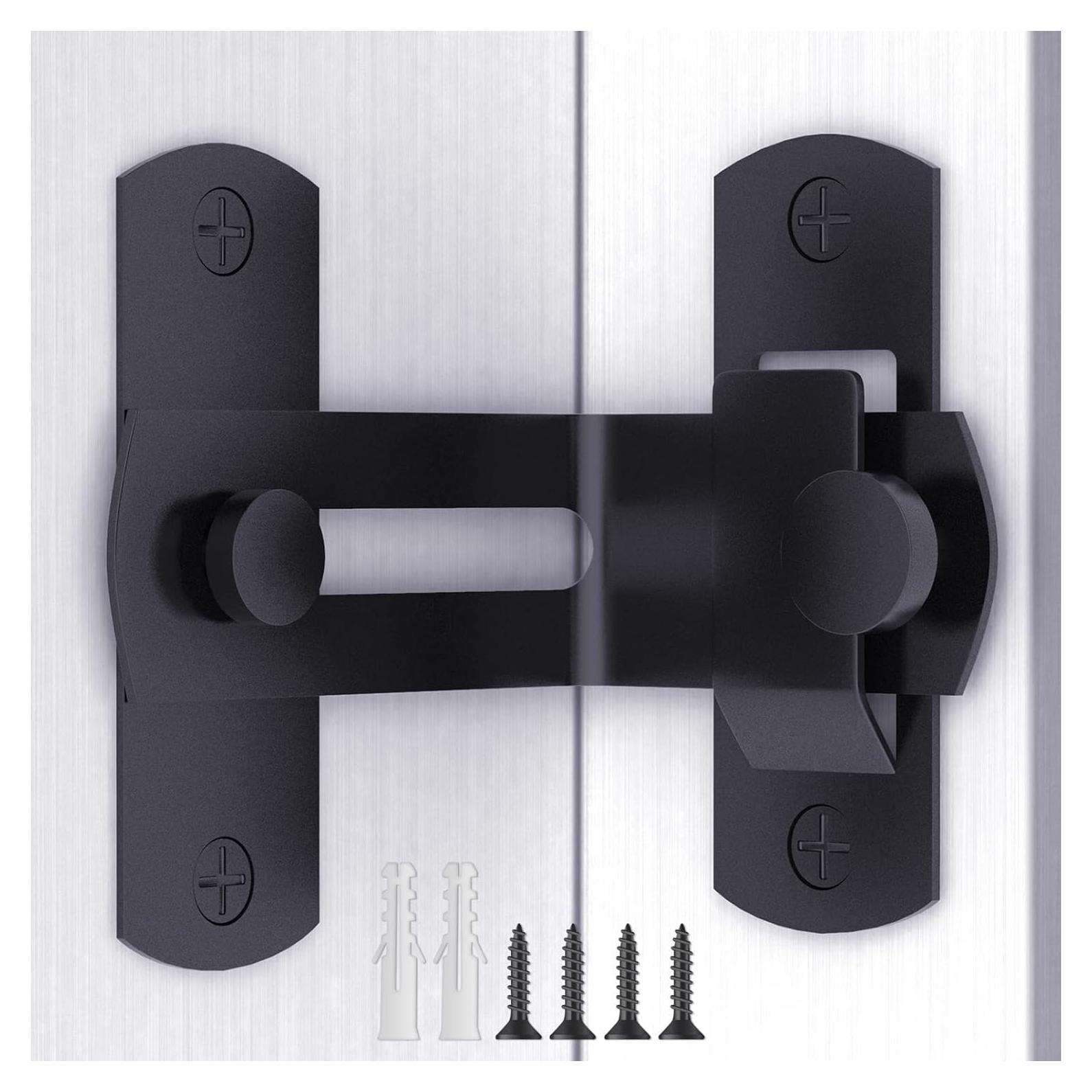 Cerradura de puerta de granero L'aimefois negra 90° - Pestillo seguro