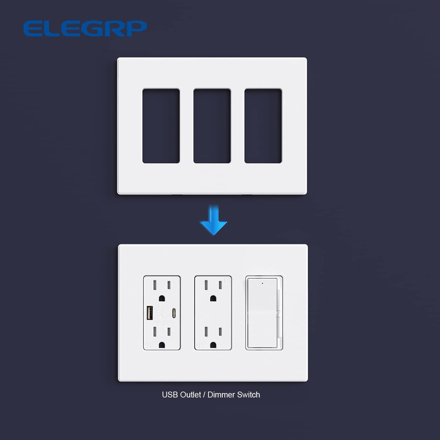Placas de Pared Decorativas Sin Tornillos ELEGRP 3-Gang Blanco Mate