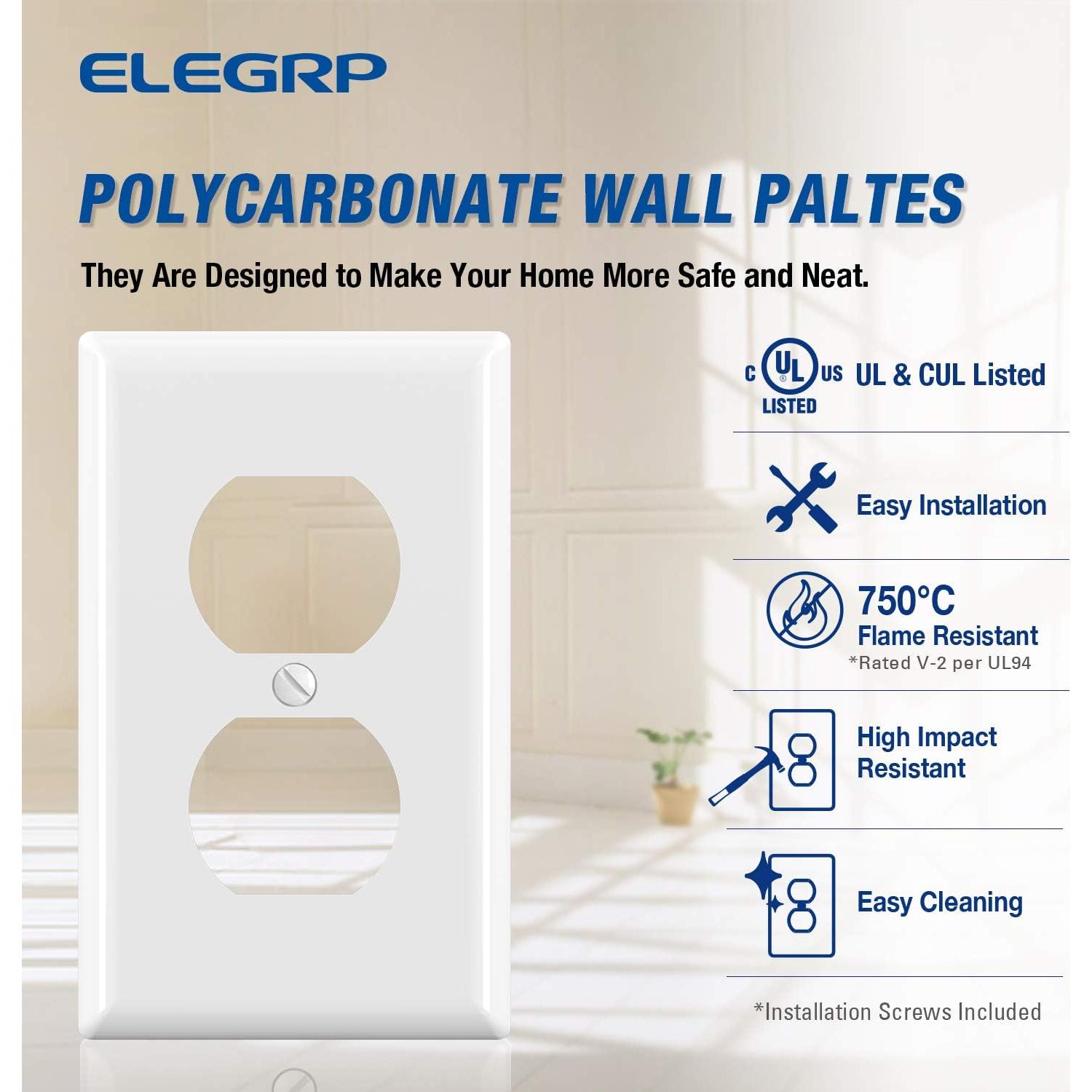 Cubiertas de Enchufe Dúplex ELEGRP 10 Paquete Policarbonato Blanco