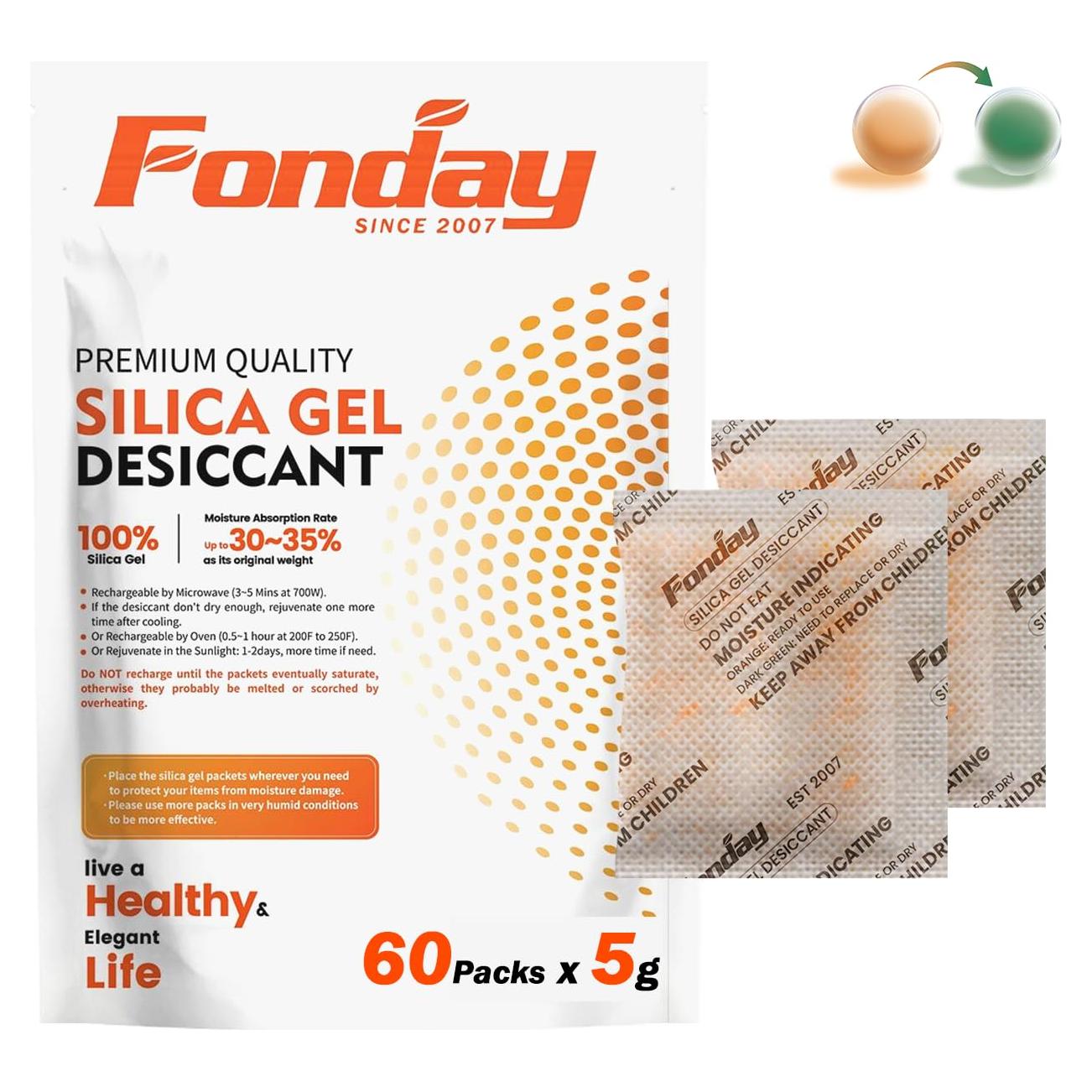 Paquetes de Gel de Silica Fonday 5g x 60 Unidades Grado Alimenticio